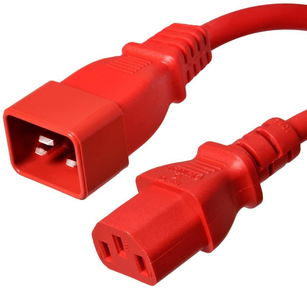 15 PACK LOT 3ft IEC C20 - C13 Red Power Cord 14AWG 15A/1875W 100-250V 1M