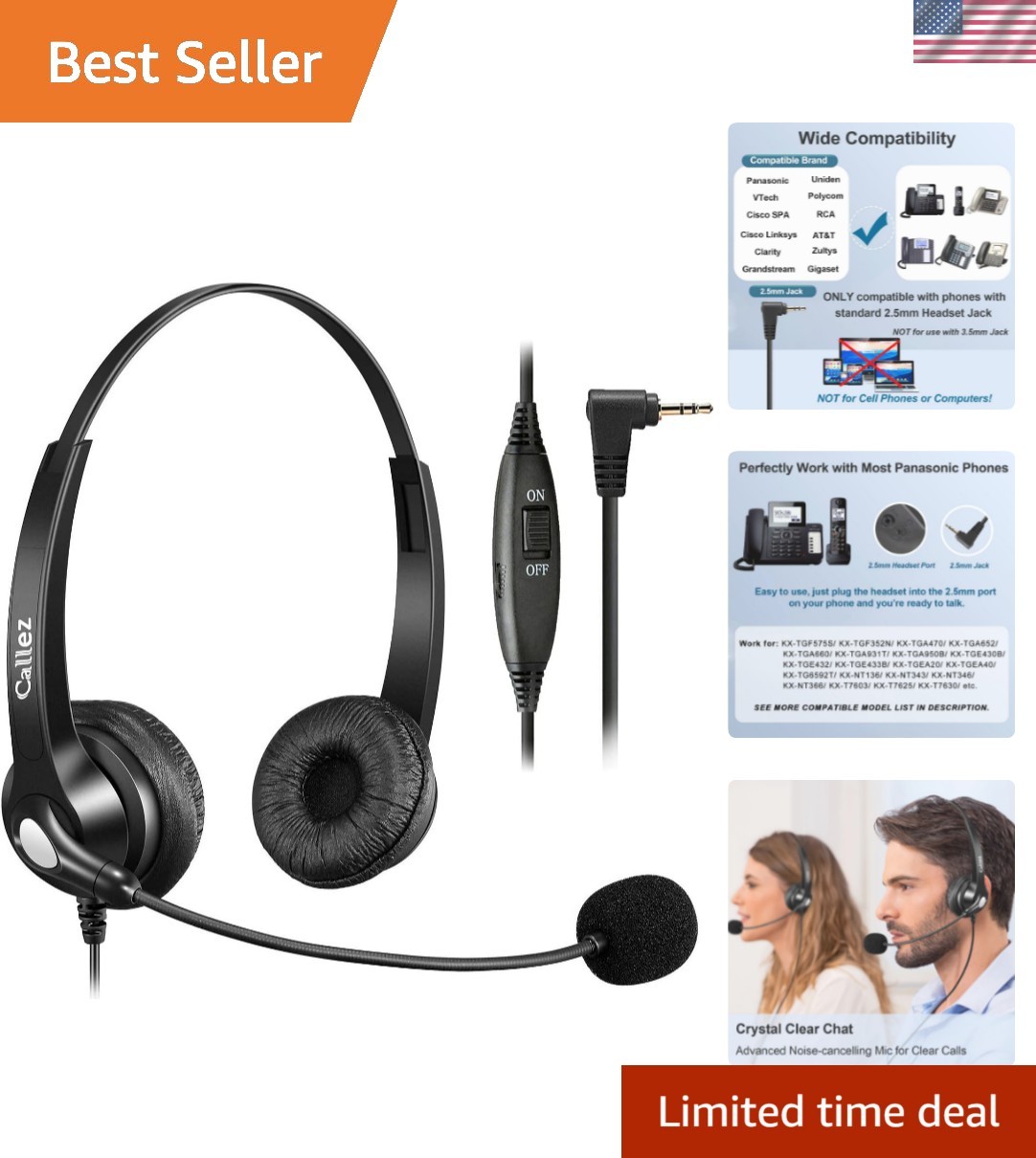 Professional 2.5mm Headset with Sound Isolation & Volume Control for Clarity