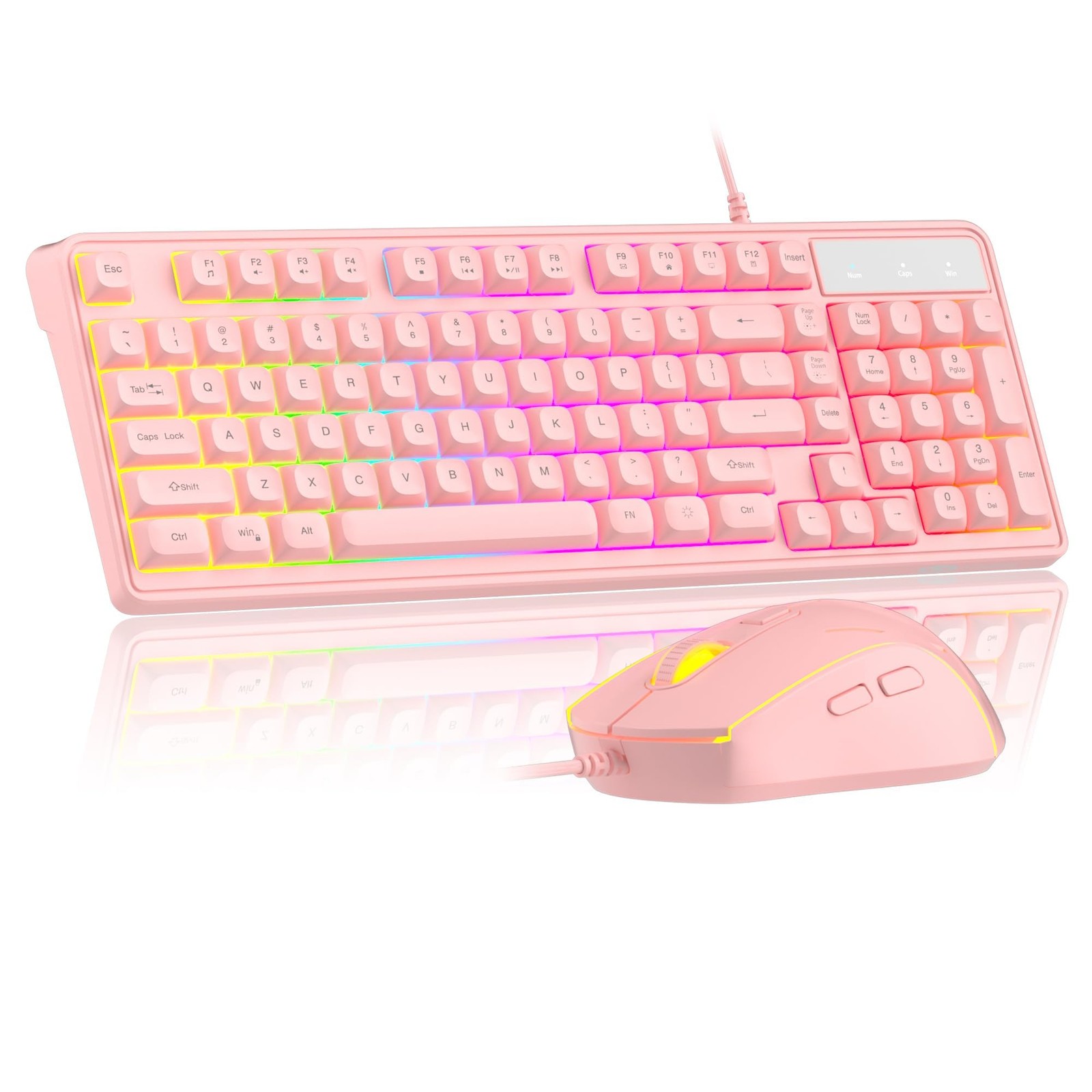 1 PCS Wired Gaming Keyboard 7 Colorful Rainbow Backlight Classic Pink Set USB