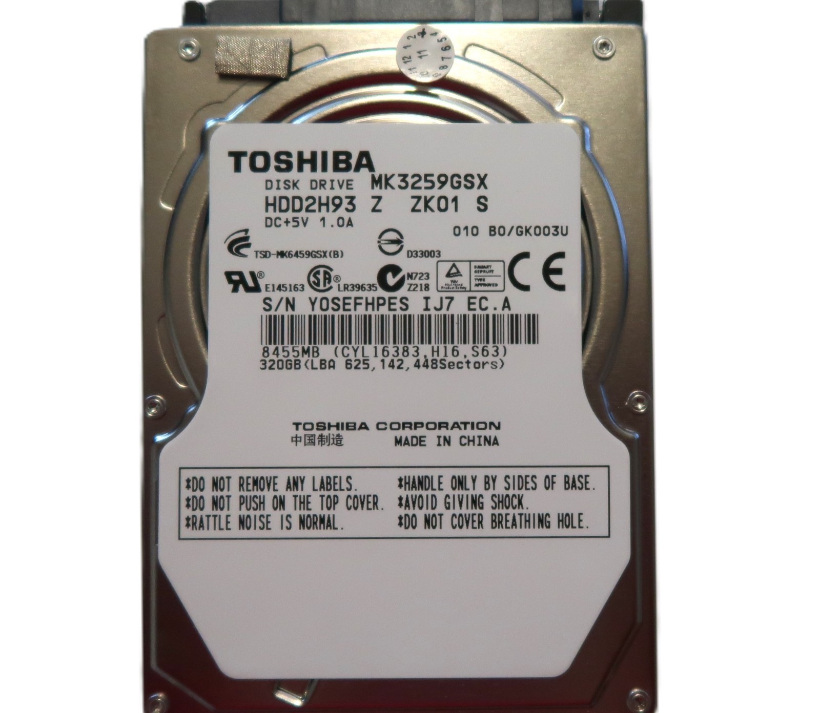 Toshiba MK3259GSX HDD2H93 Z ZK01 S 010 B0/GK003U 2.5" 320gb Sata China HDD