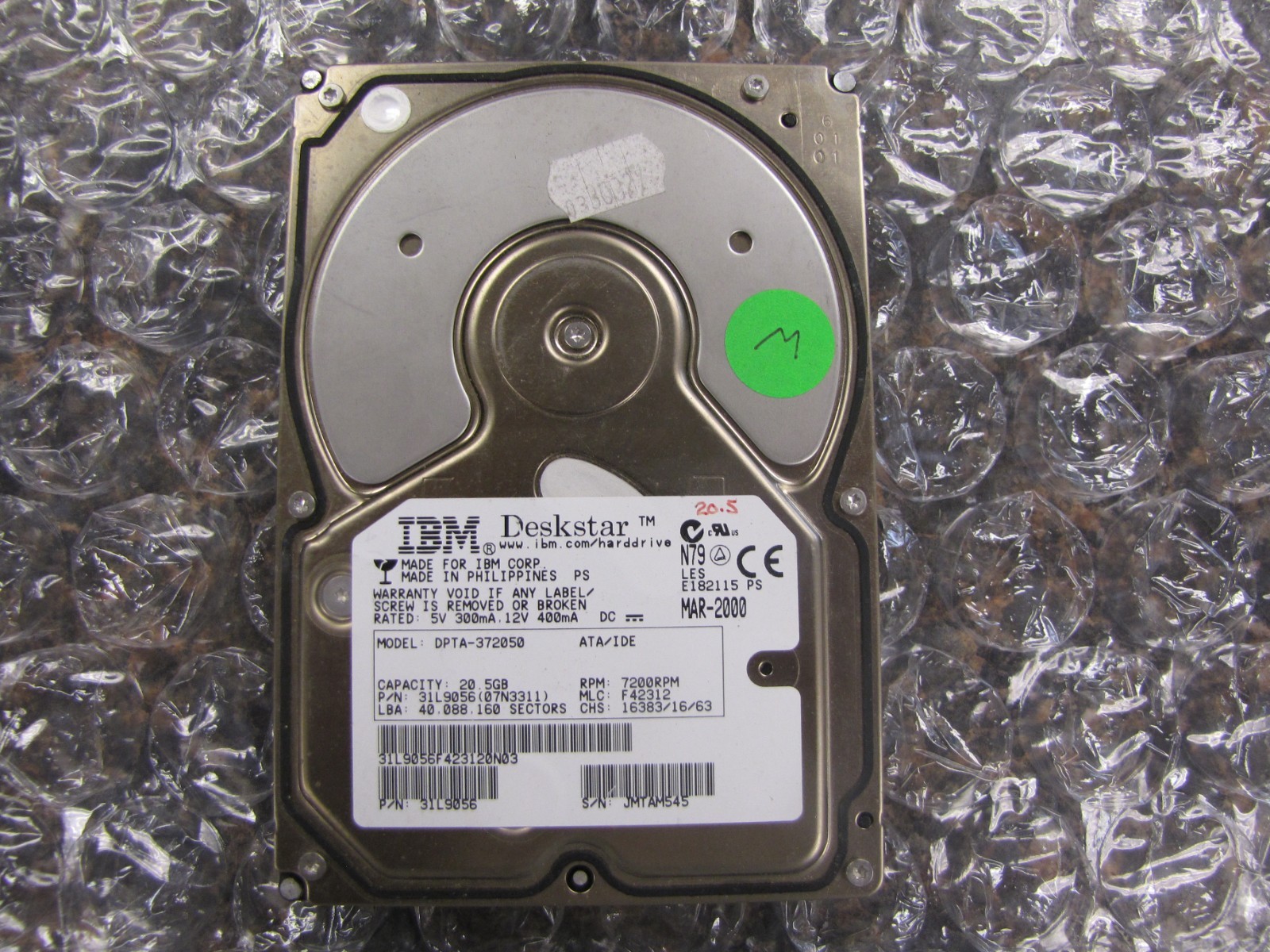 IBM Deskstar DPTA-372050 20GB 7200RPM 3.5" IDE HDD Hard Drive TESTED & WORKS NM5