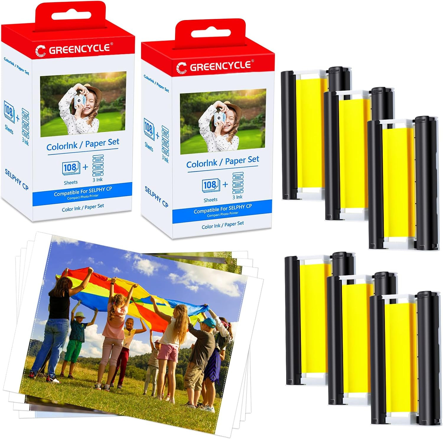 2PK KP108IN Ink & Paper Set Fits Canon SELPHY CP1500 CP1000 CP910 216 Prints 4x6