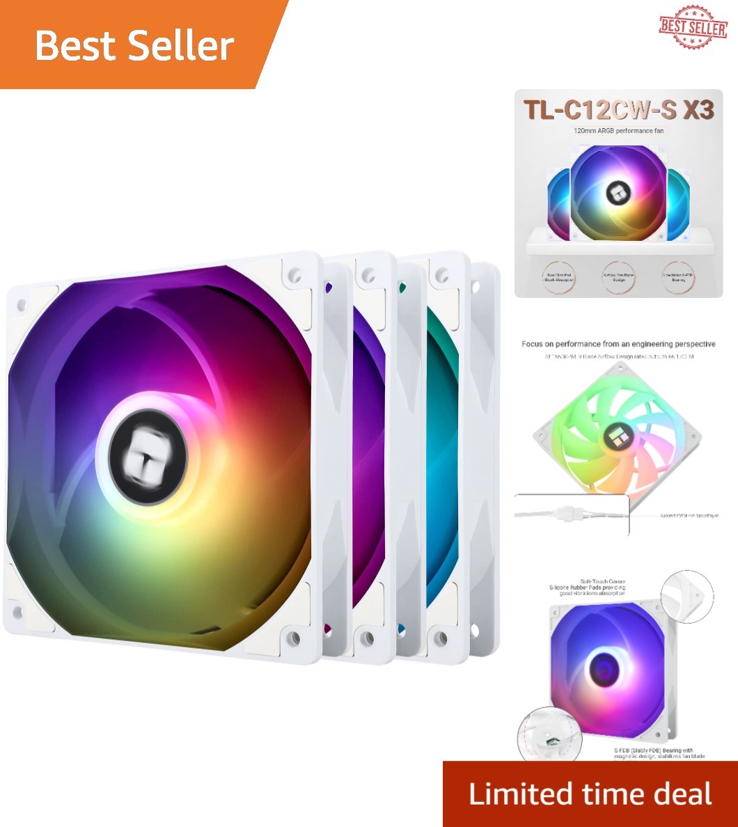 High-Performance 120mm ARGB Cooler Fan - 1550RPM & Silent Operation (3-Pack)