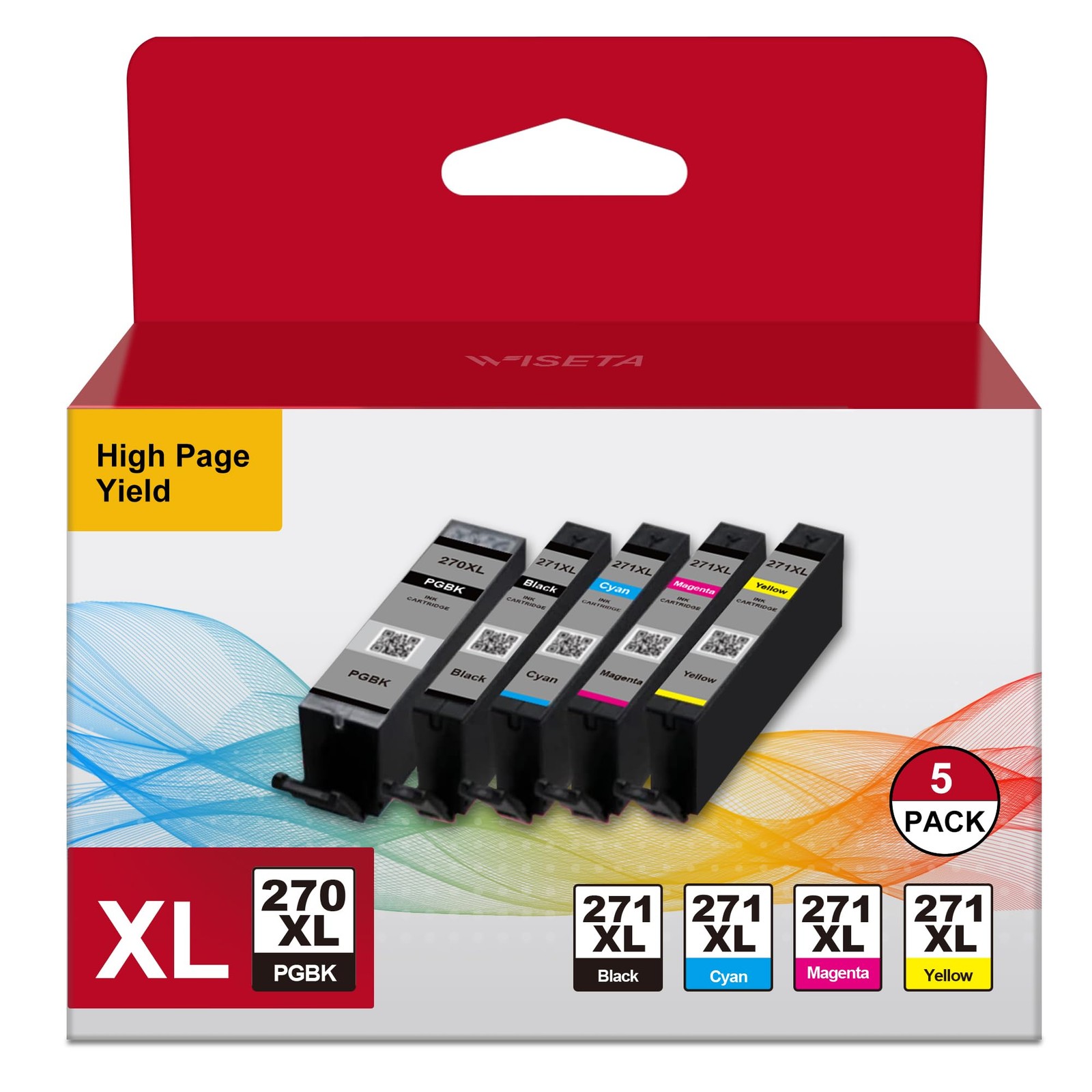 Wiseta PGI-270XL CLI-271XL 5 Color 5 Pack Ink Cartridge for Canon MG6820 MG5720