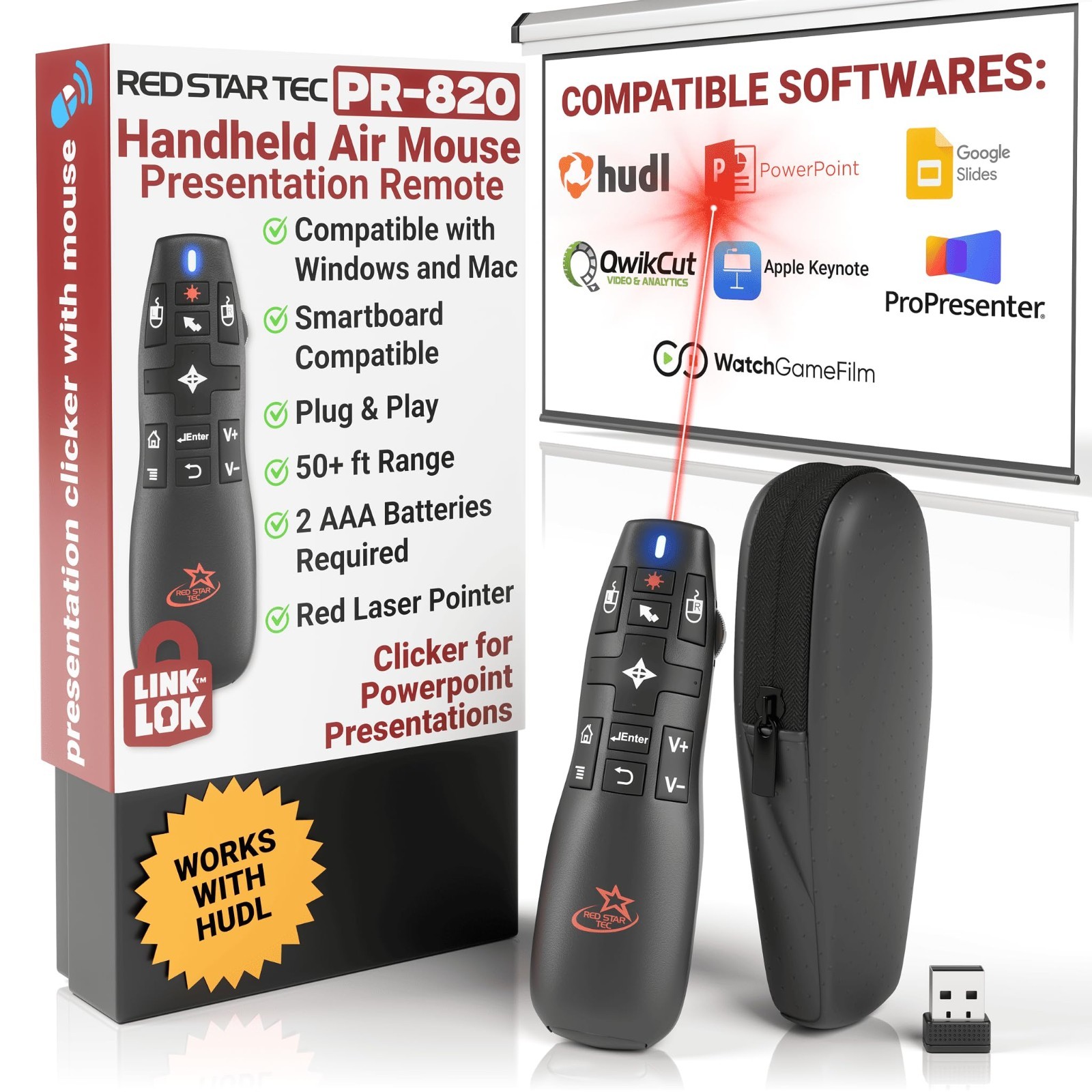 PR-820 Wireless Presentation Clicker Air Mouse Laser Pointer PowerPoint 50ft