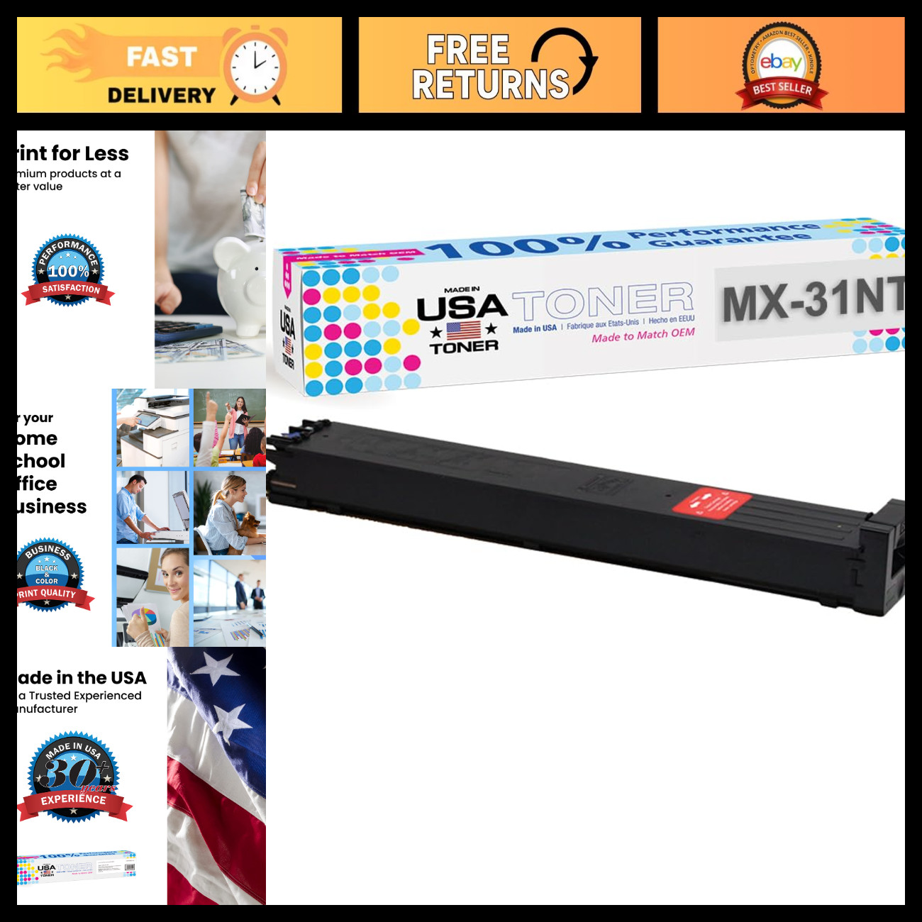 Compatible Black Toner Cartridge for Sharp MX-2600N, MX-3100N - Made in USA