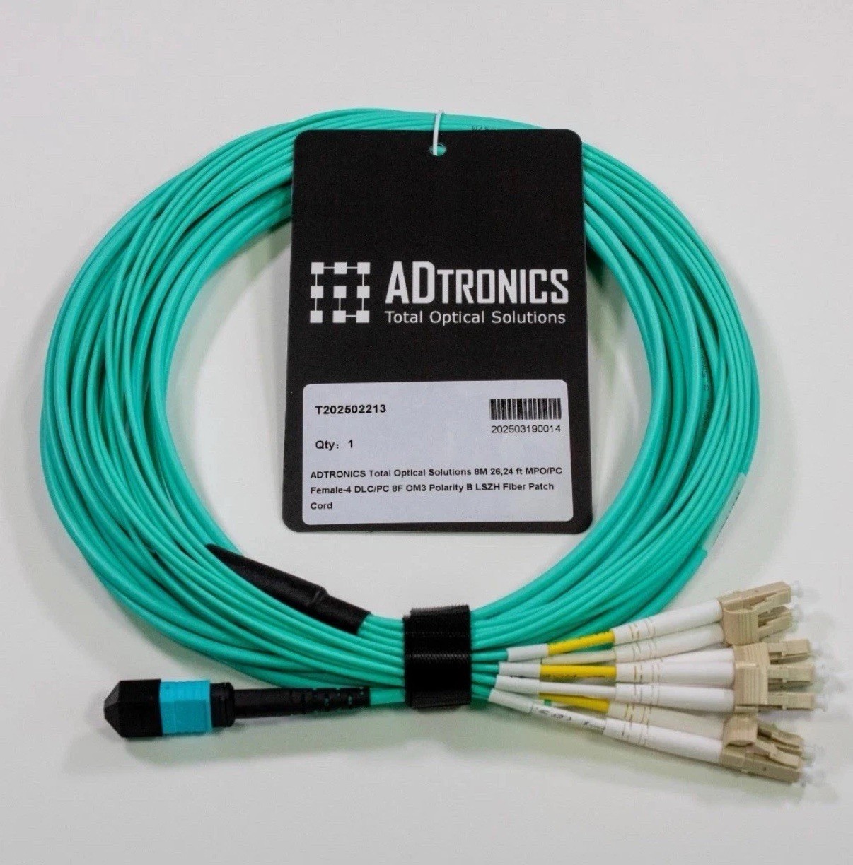 LOT of 5  MPO to 4 LC OM3 Fiber Breakout Cable 8M Type B 8F LSZH 40G Data Center