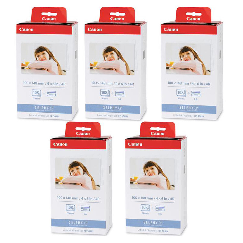 Canon KP-108IN 4x6 SELPHY Color Ink and Paper Set, Total 540 Sheets  , 5 Packs