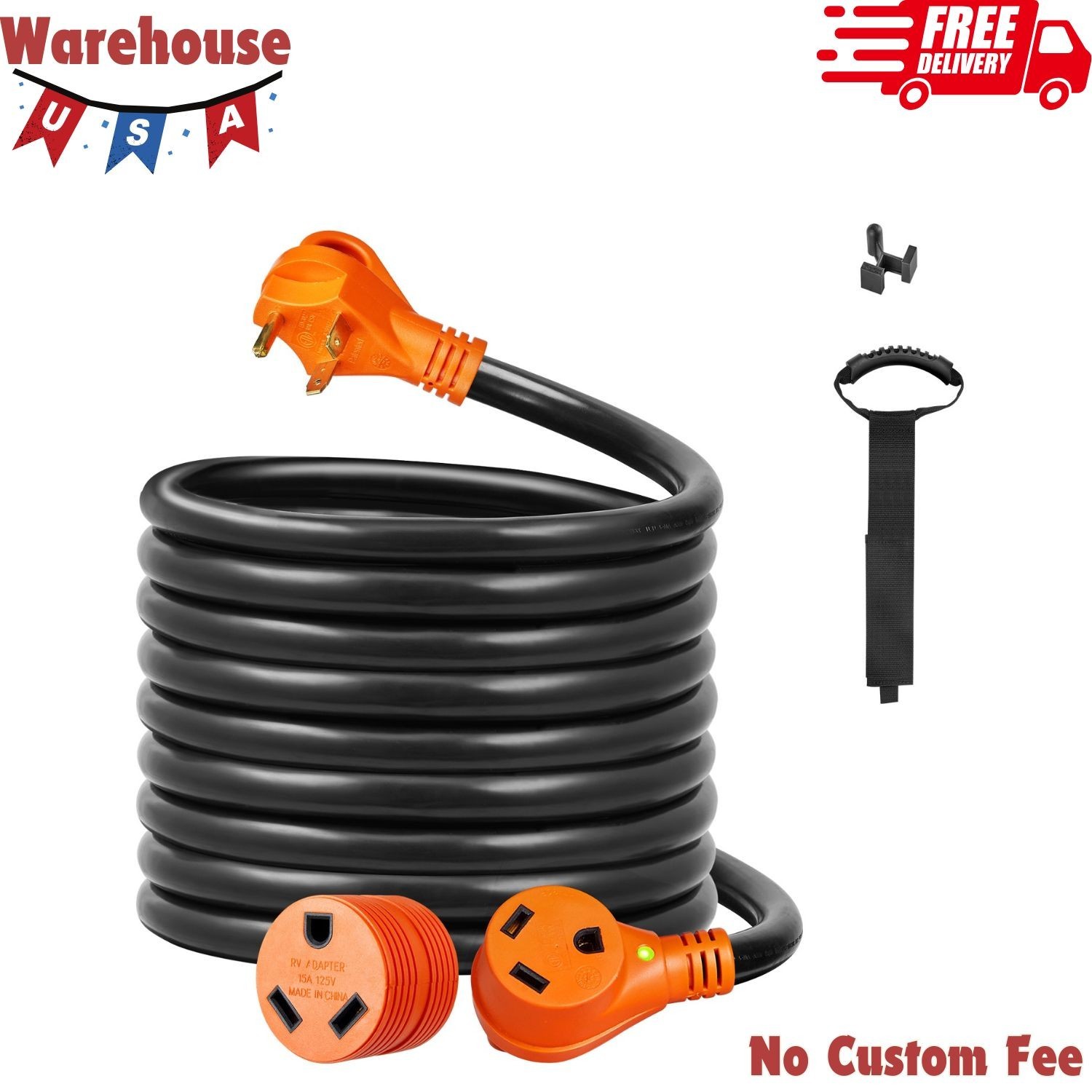 25 ft 30A Extension Cable for RV, Durable STW Power Cable, NEMA TT-30R to TT-30P