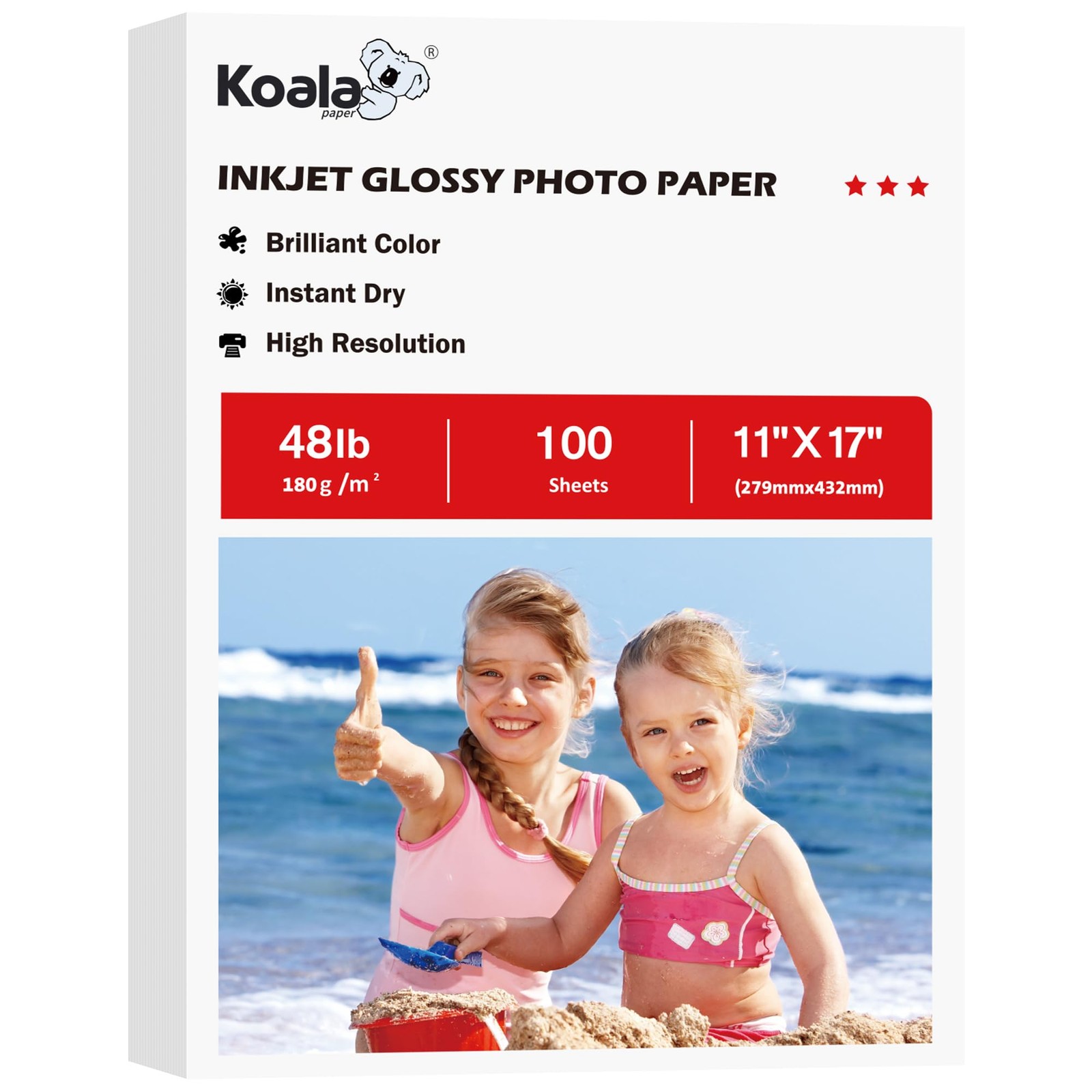 100 PCS Koala Glossy Photo Paper 11x17 Inch 48lb 180gsm Inkjet Printer Dye