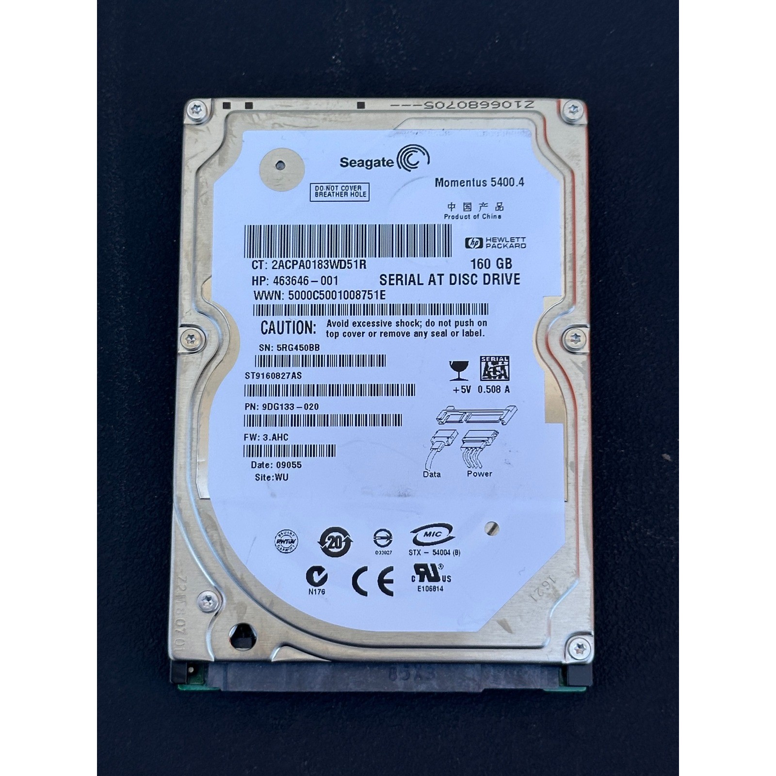 Seagate Momentus 5400.4 160GB 2.5 SATA Internal Hard Drive ST9160827AS