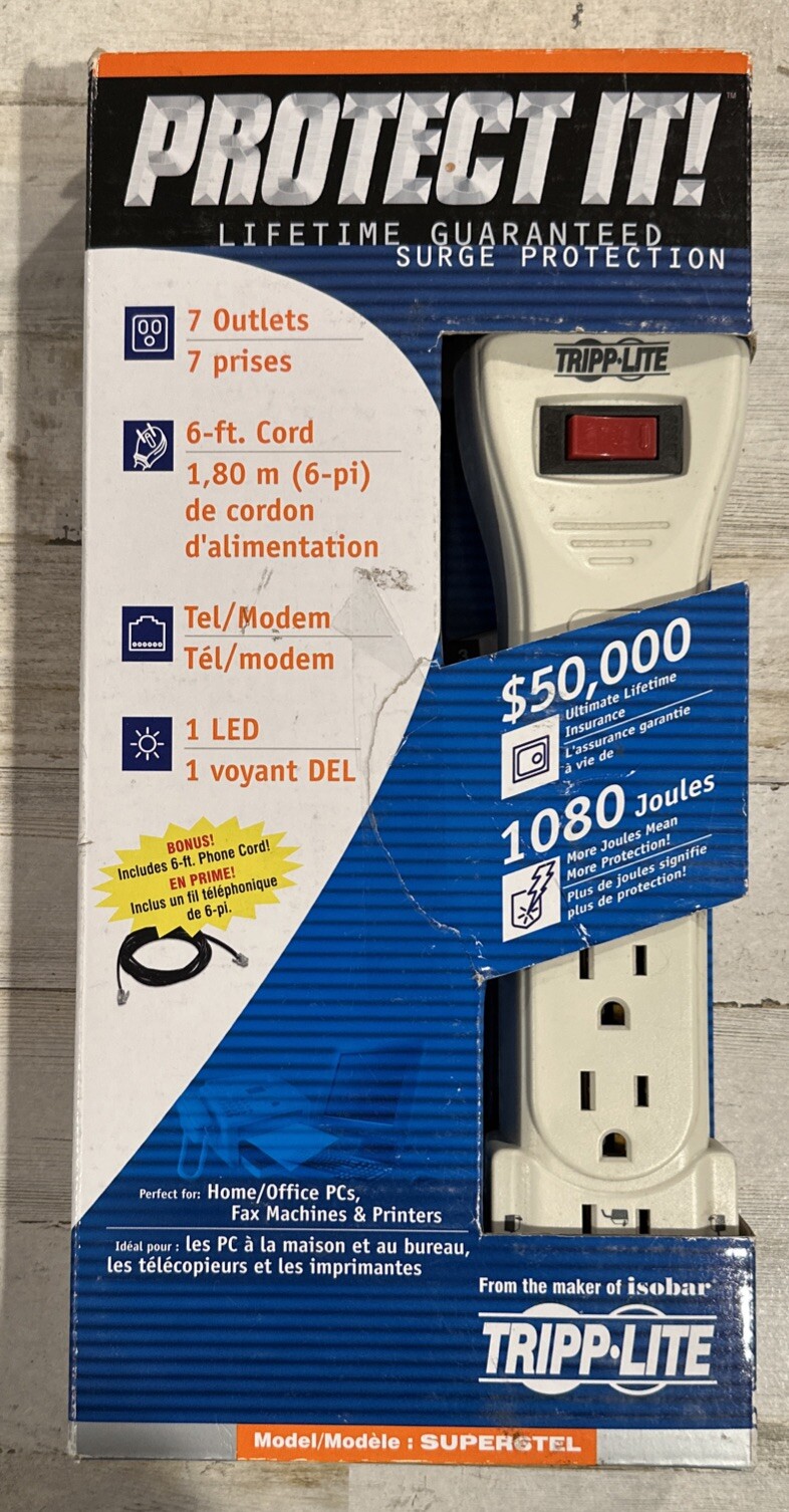 Tripp Lite SUPER6TEL Surge Protector 6 Ft Cord - 7 Outlets 1080 Joules - NEW