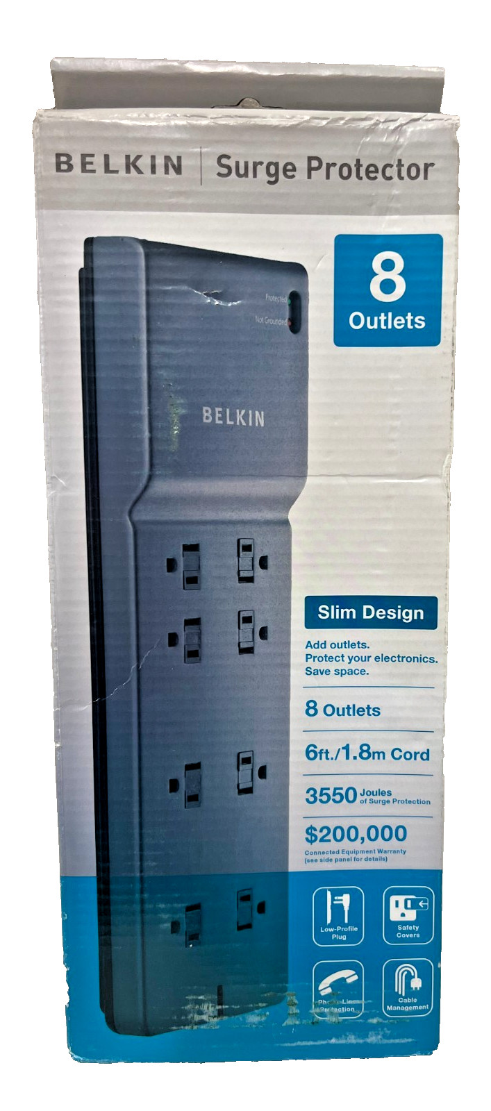 NEW Belkin Surge Protector Power Strip 8 Outlets 6ft Flat Plug BE108230-06