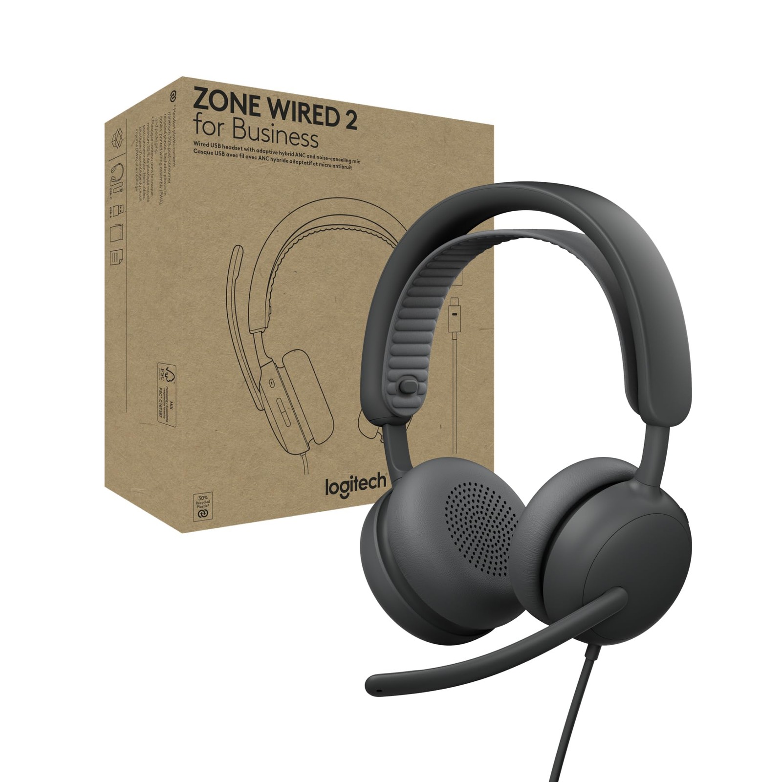 Logitech Zone Wired 2 for Business Headset - UC | Adaptive Hybrid ANC, USB-C ...