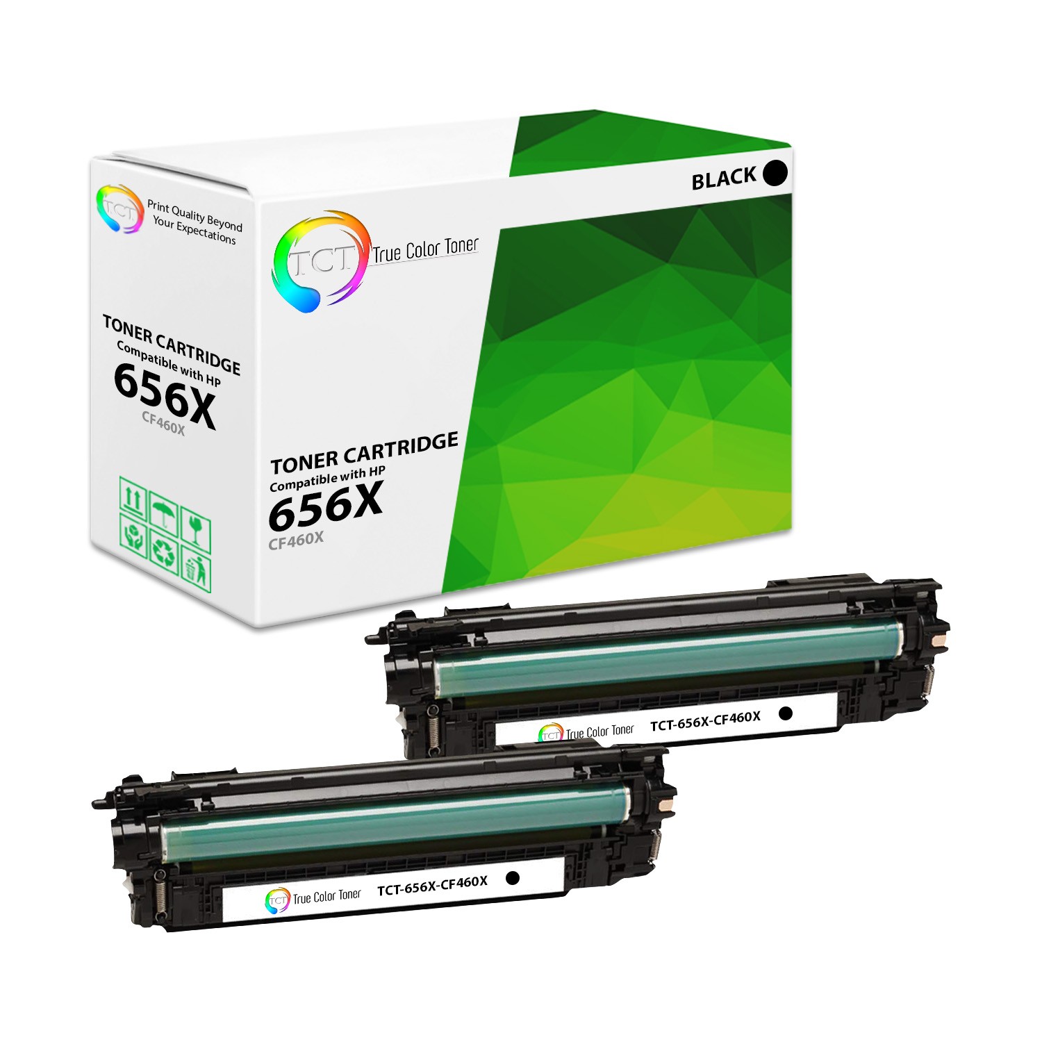 2PK TCT Premium 656X For HP CF460X Black Hi-Yield LaseJet M652 M653 Compatible