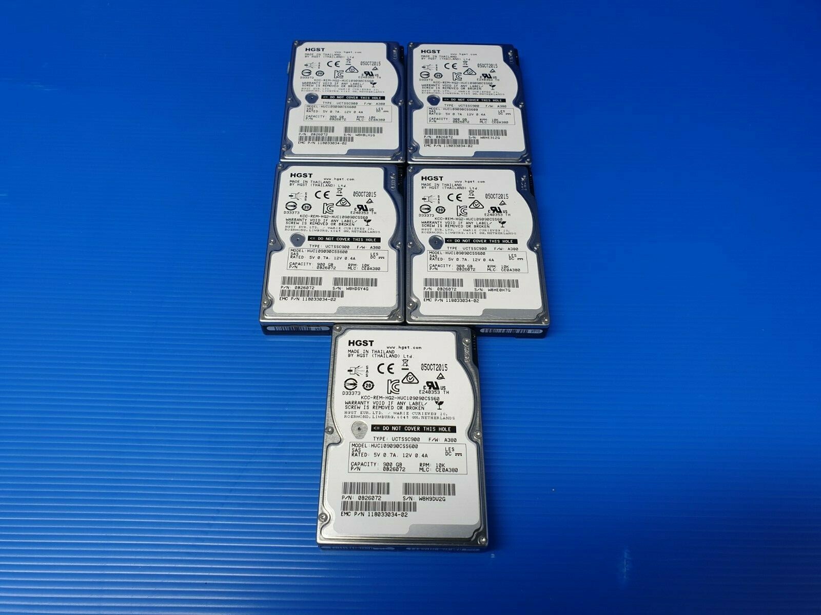 HGST EMC 900GB 2.5" 10K SAS Hard Drives - B26072 118033034-02 HUC109090CSS600 5x