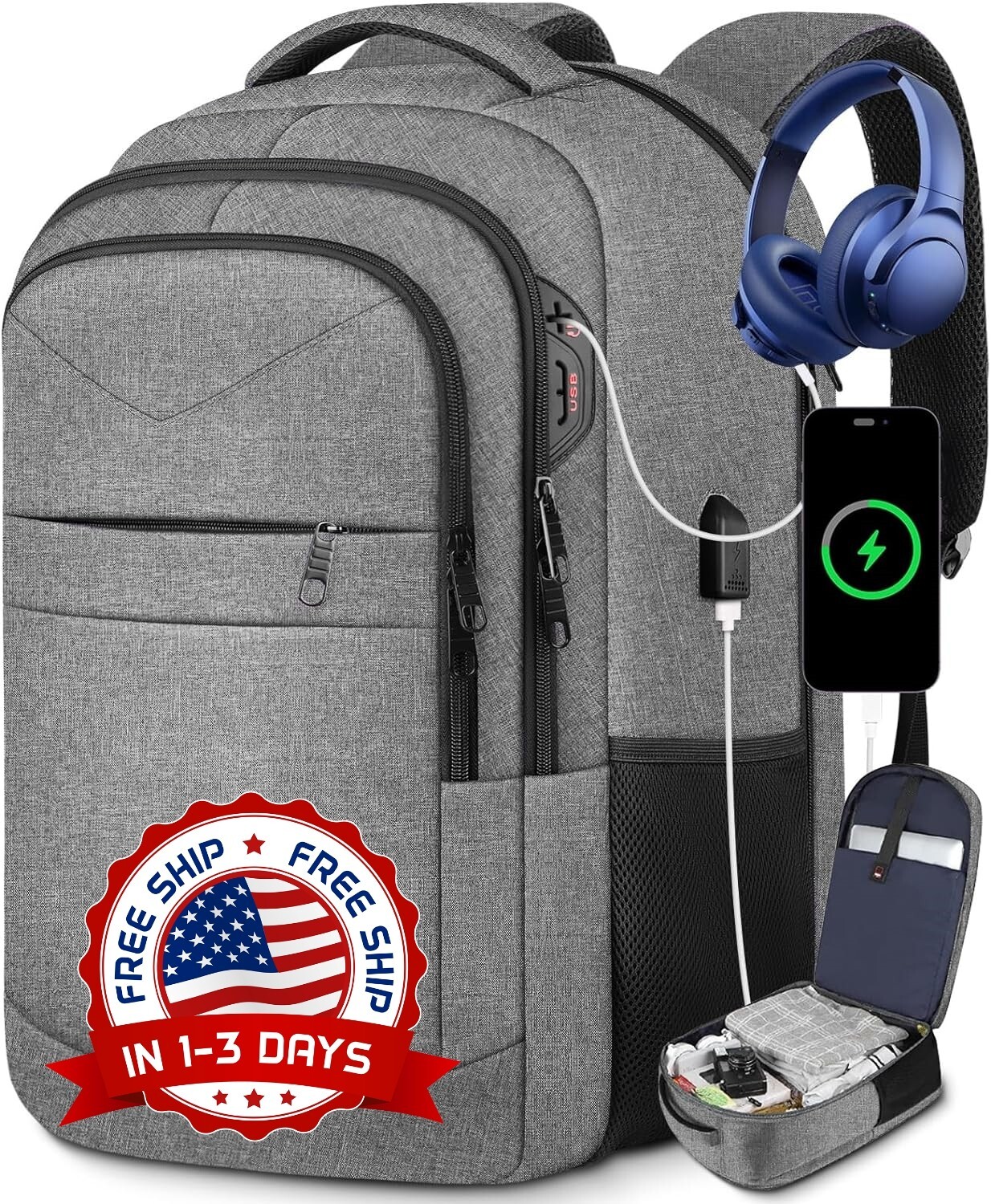 Mochilas Escolares Color Gris Para Adolescentes Hombre Moda Laptop Escuela NUEVO