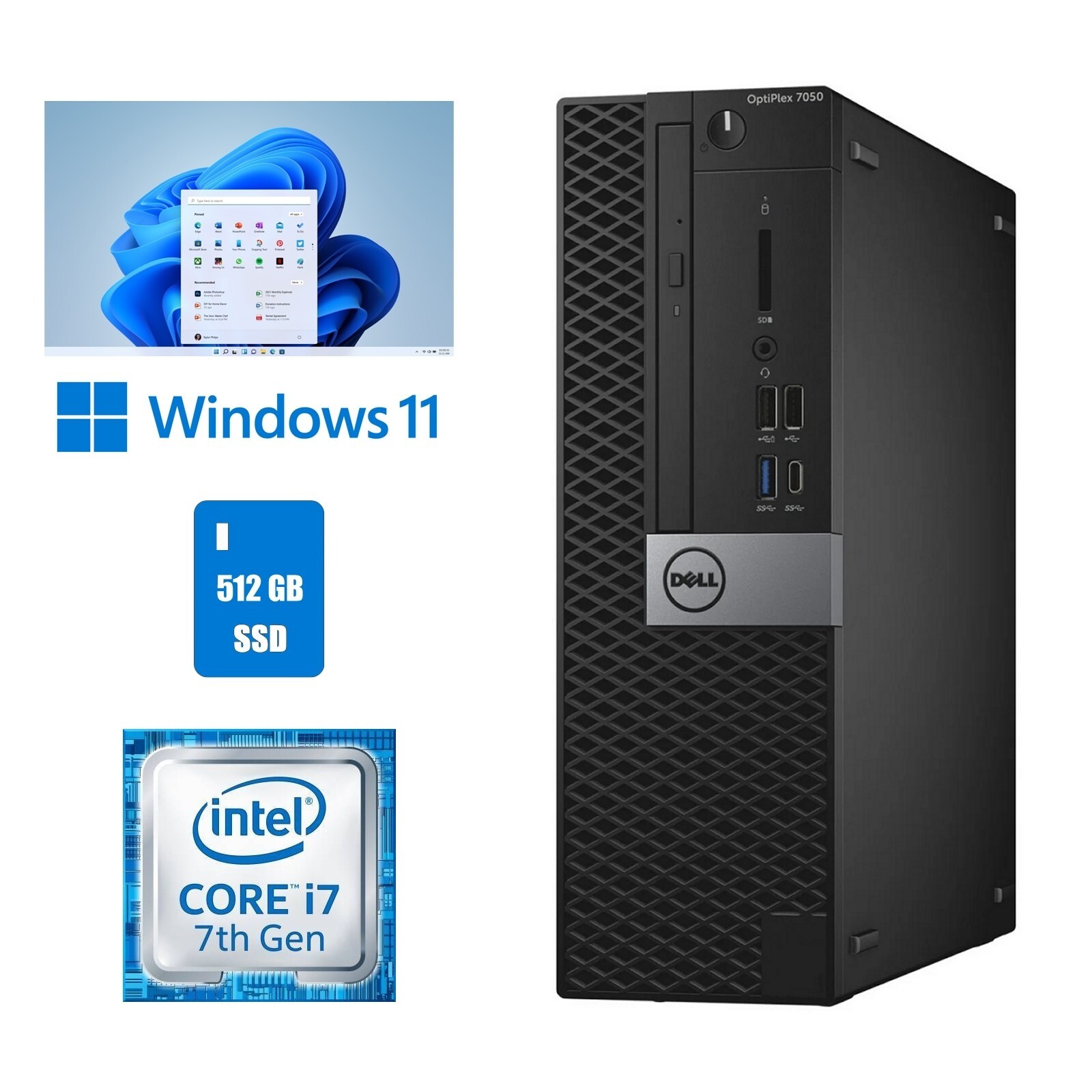 Dell OptiPlex 7050 Core i7 Desktop Computer 16GB RAM 512GB SSD Wi-Fi Windows 11