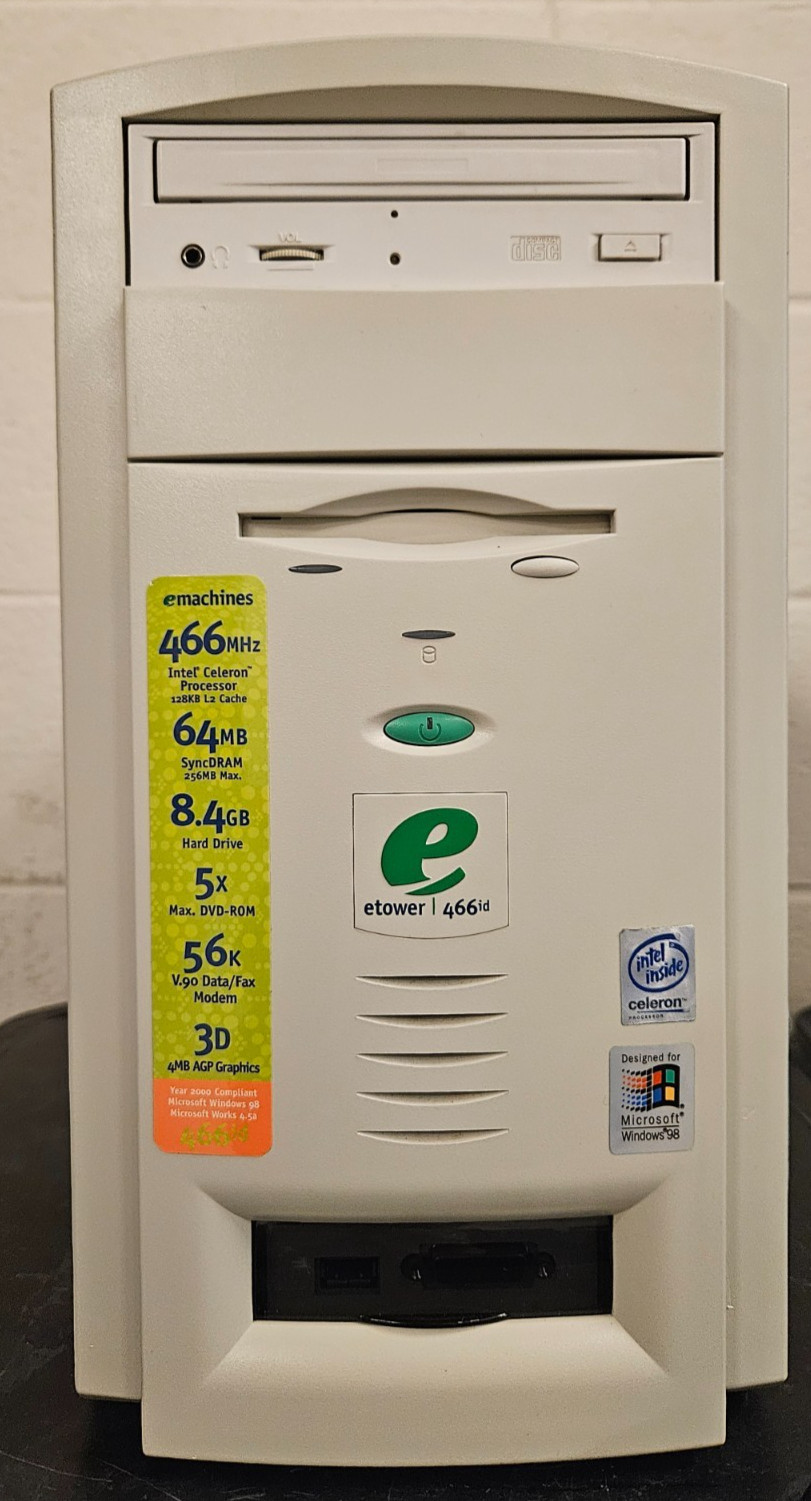 Vintage Emachines Etower 466id Desktop Computer . Good Condition. Tested.