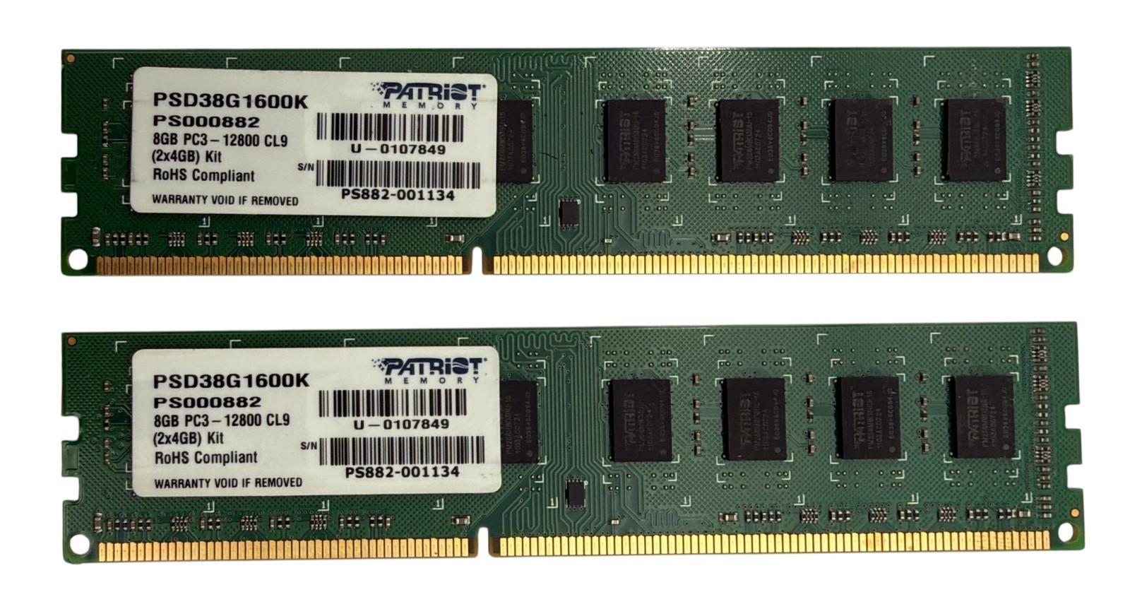 Patriot 16GB (2x8GB) PC3-12800U DDR3-1600 Desktop Memory PSD38G1600K