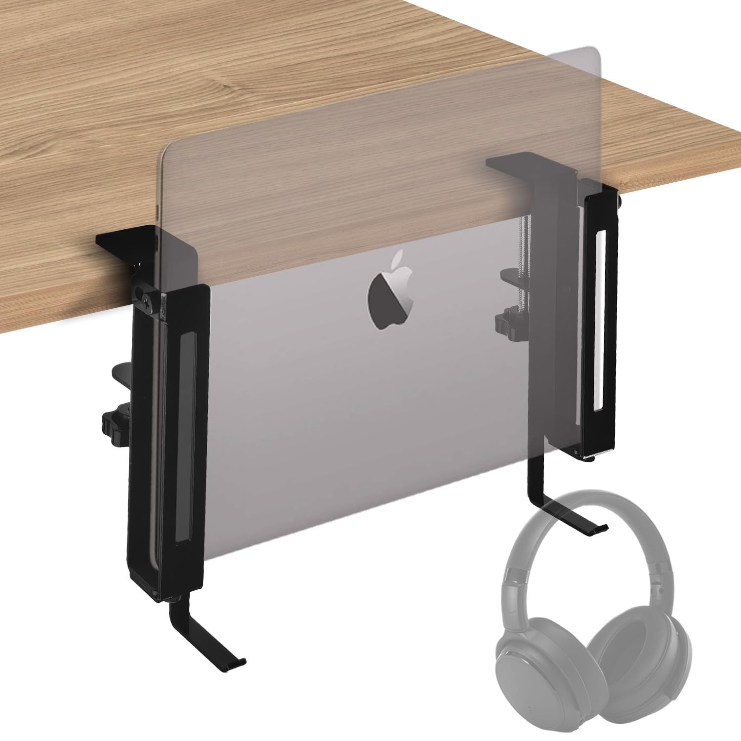 Adjustable Desk Side Laptop Mount Holder with Headphone Hook, No Drill Desk S...