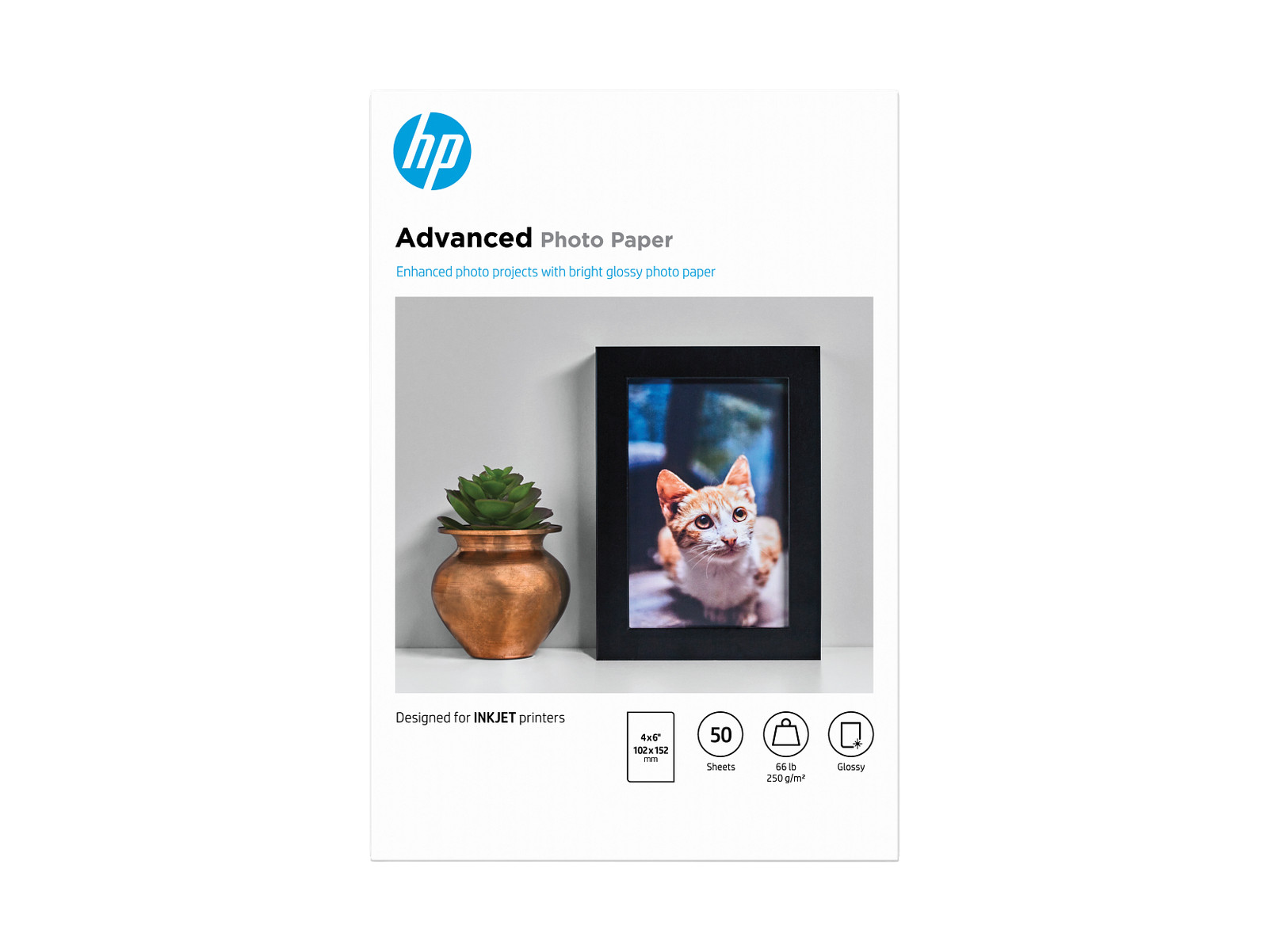 New HP Advanced Photo Paper, Glossy, 65 lb, 4 x 6 in., 50-Sheets, F4T22A