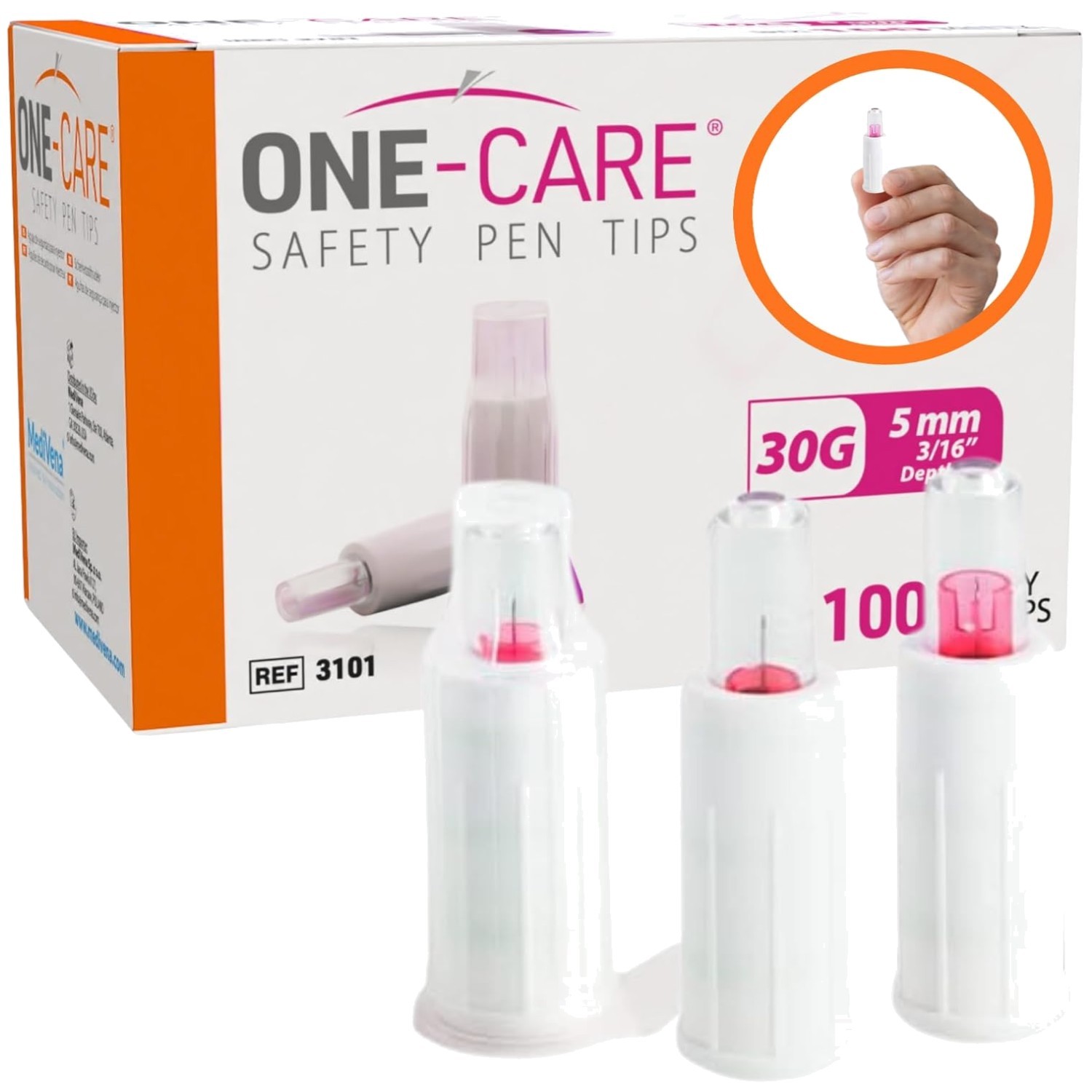 Safety Pen Tips with Automatic Shield, 30G x 5mm, 100 Count