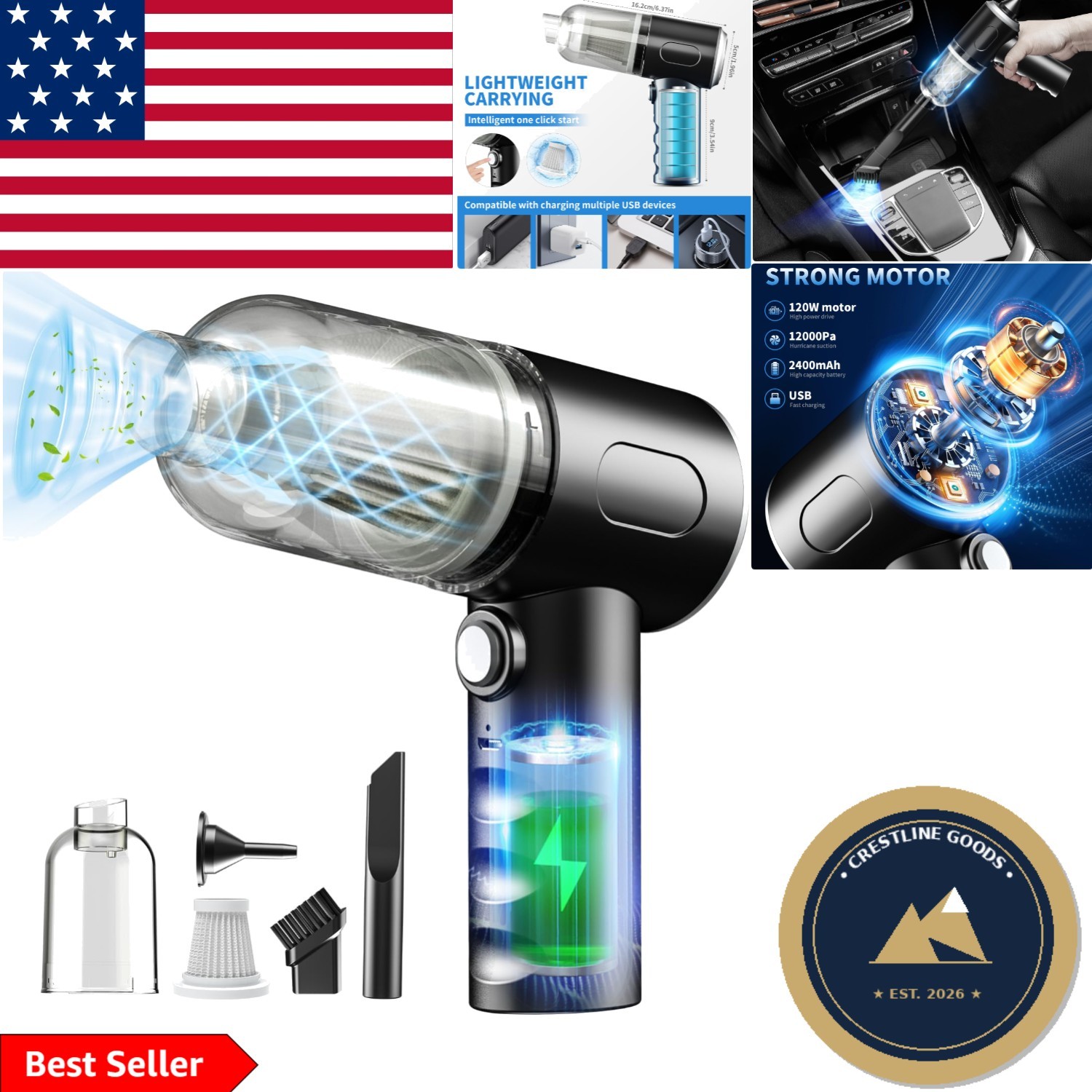 Electric Air Duster: 3-in-1 Handheld Vacuum & Blower - 12000PA Portable Cleaning