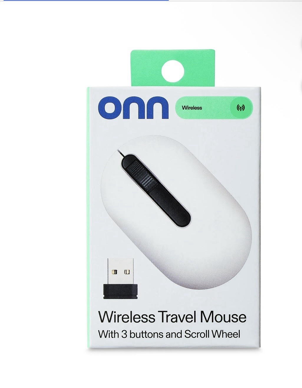 onn Wireless Travel Mouse with 3 Buttons and Scroll Wheel, Wireless USB Receiver
