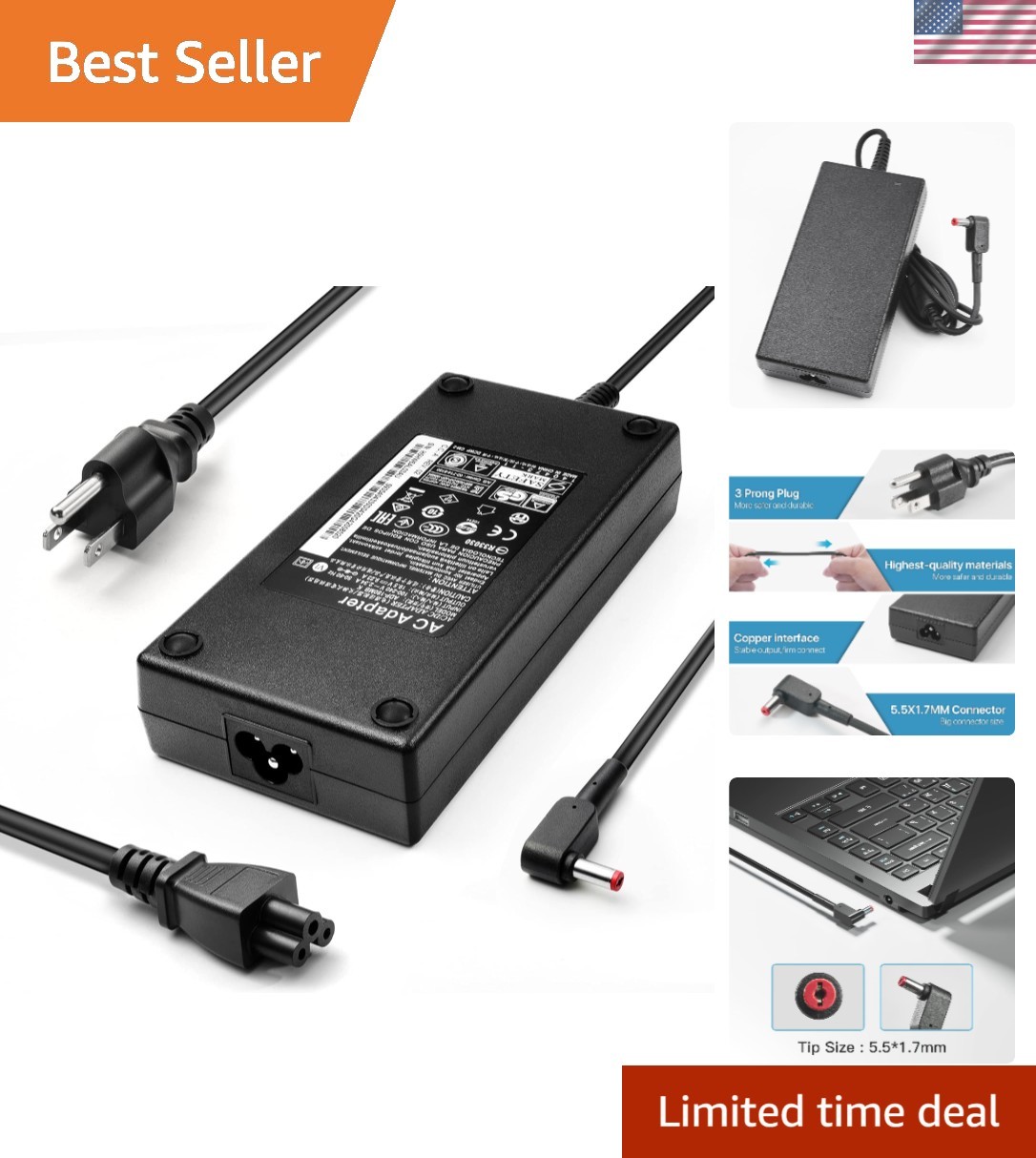 180W 135W Charger Fit for Acer Nitro 5 AN515 N20C1, ADP-135KB T ADP-180MB K A...