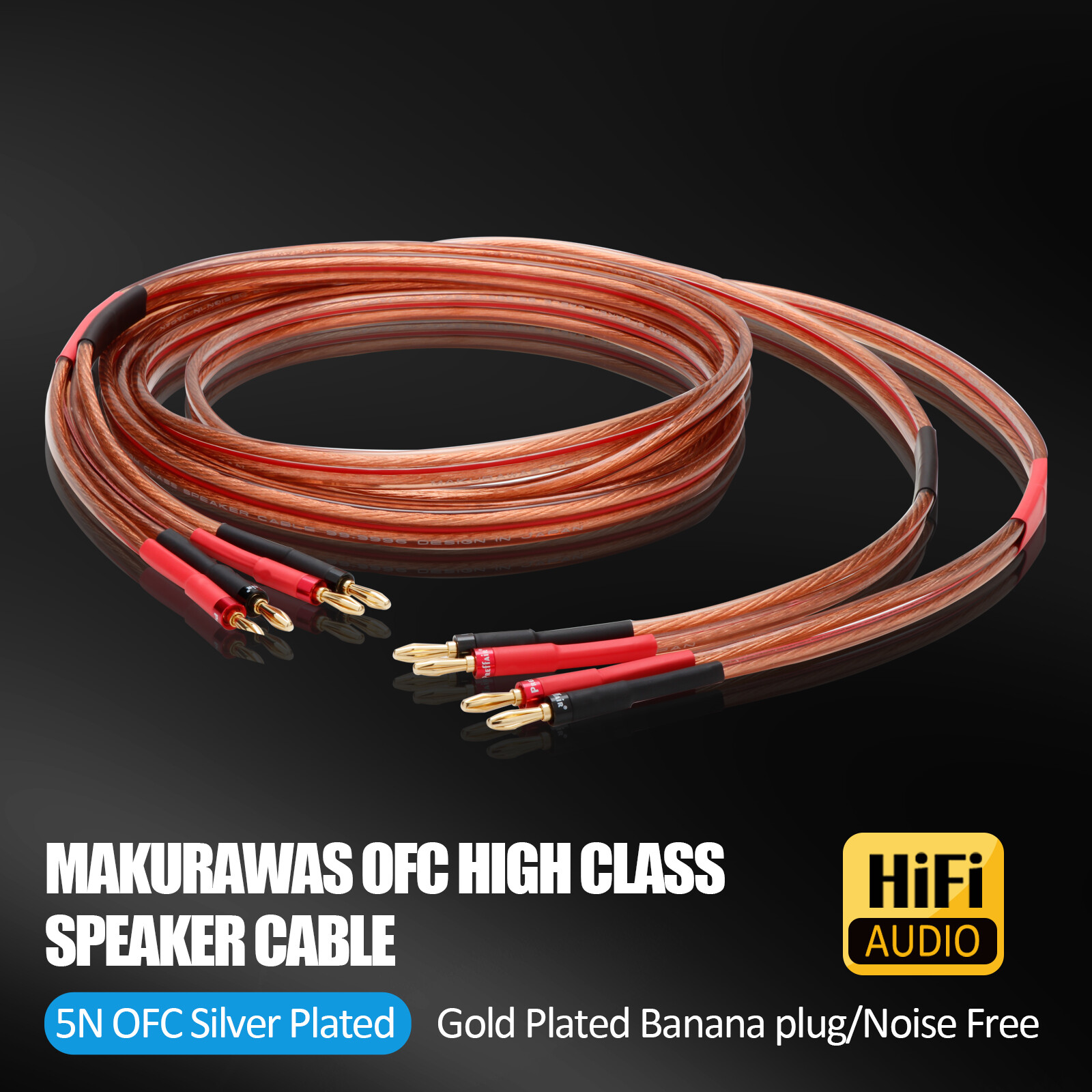 5N Speaker Cable Oxygen-free Pure Copper Audio Cord with Gold Plated Banana Plug