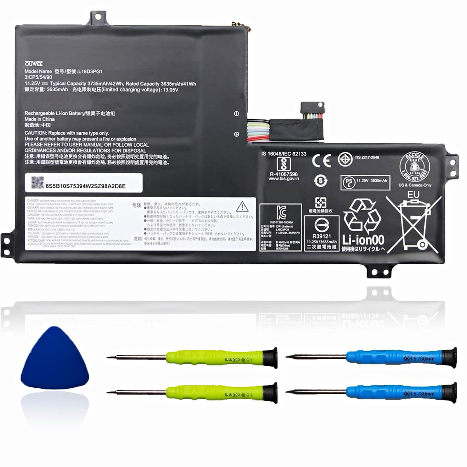 OUWEE L18D3PG1 Battery for Lenovo ThinkPad 11.25V 3653mAh 3-Cell Black