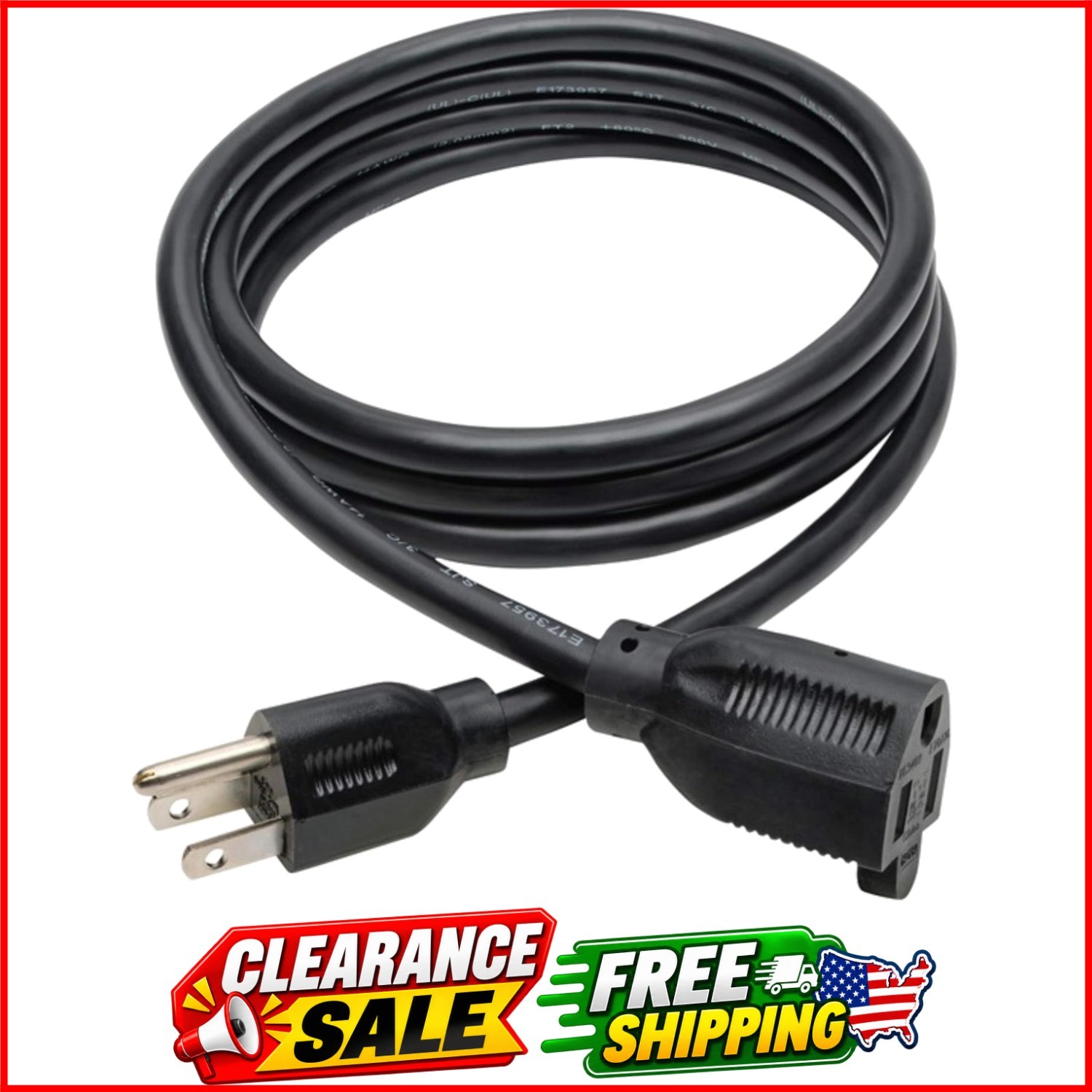 Eaton 3-Prong 6ft Power Cord Extension Cable | Heavy-Duty 15A, 14AWG, 125V, N...