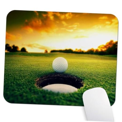 Golf Ball Near Hole Mouse Pad, Golf Course Sunset Custom Designs Art 078