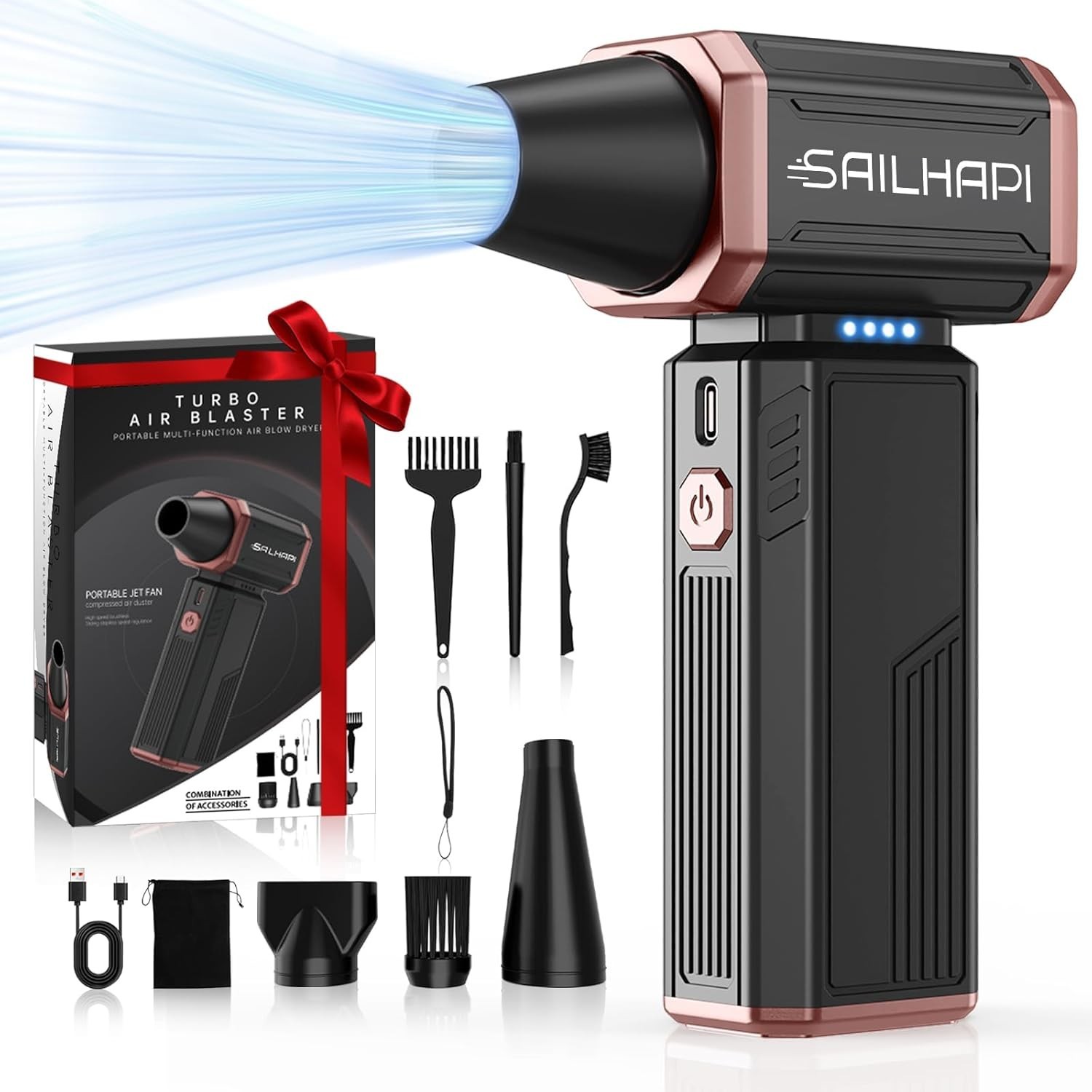 Electric Air Duster, 300000RPM High-Speed Cordless Blower for Barber with Var...