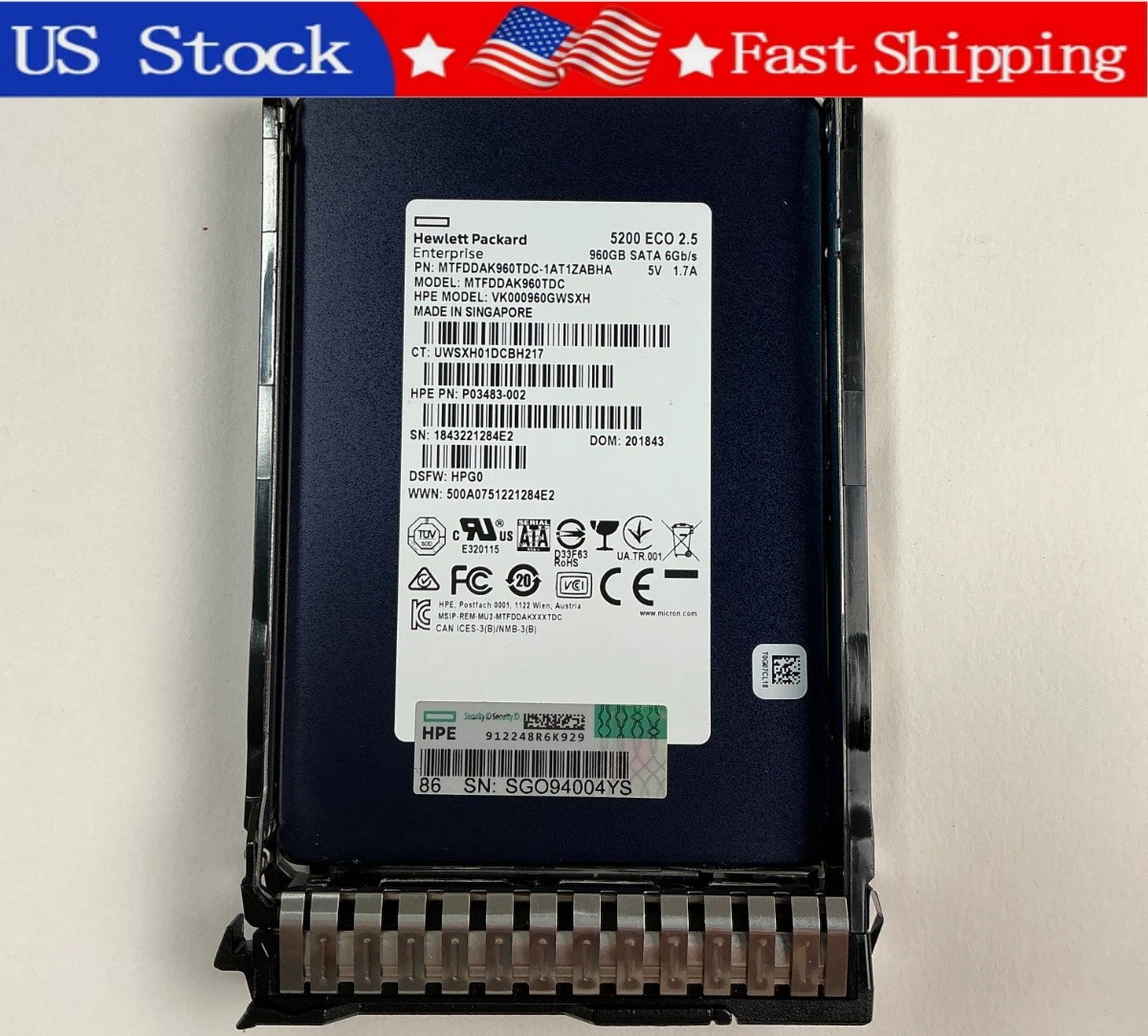 HPE P04476-B21 P05313-001 P03483-002 960GB 2.5" SFF SATA 6G 5200 ECO Server SSD