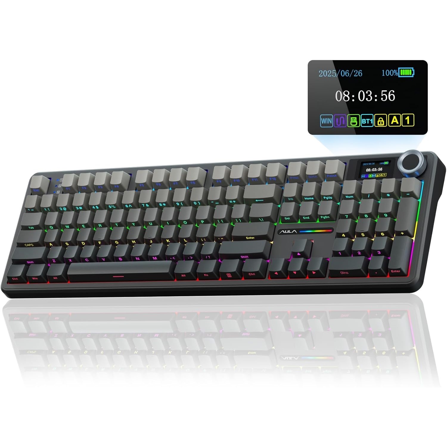 AULA F108 PRO Wireless Mechanical Gaming Keyboard with Screen&Knob,Hot Swappable