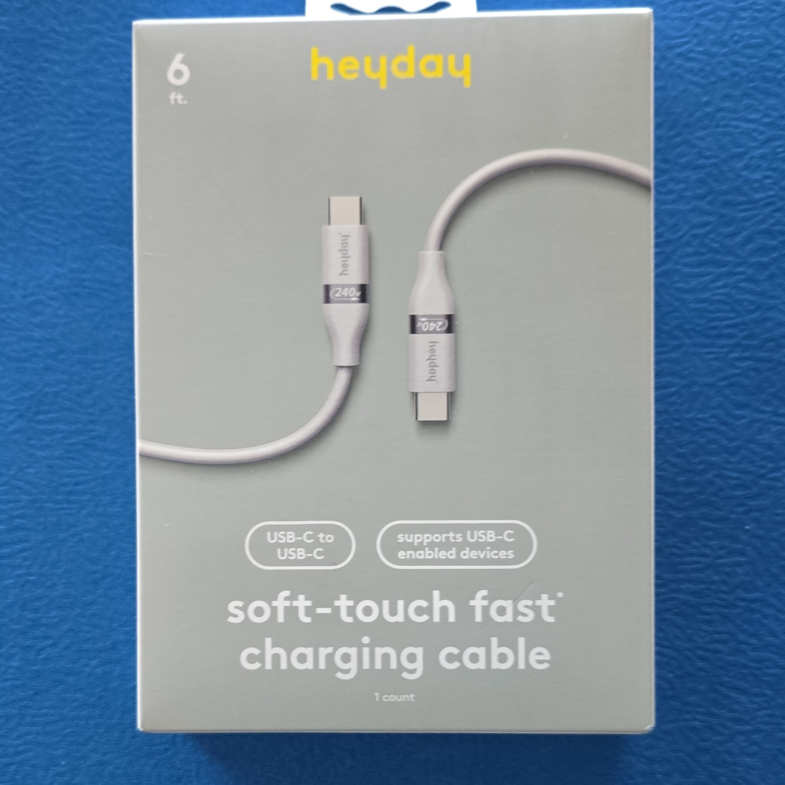 heyday 6 ft USB-C to USB-C Fast Charging Soft Touch Power Delivery Cable Gray