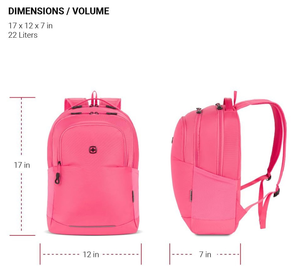SwissGear Orientation Laptop Backpack, Pink, 17"x12"x7