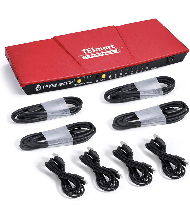 TESmart 4x1 DP KVM Switch | 4K@60Hz Ultra HD | Mechanical & Multimedia Keyboards