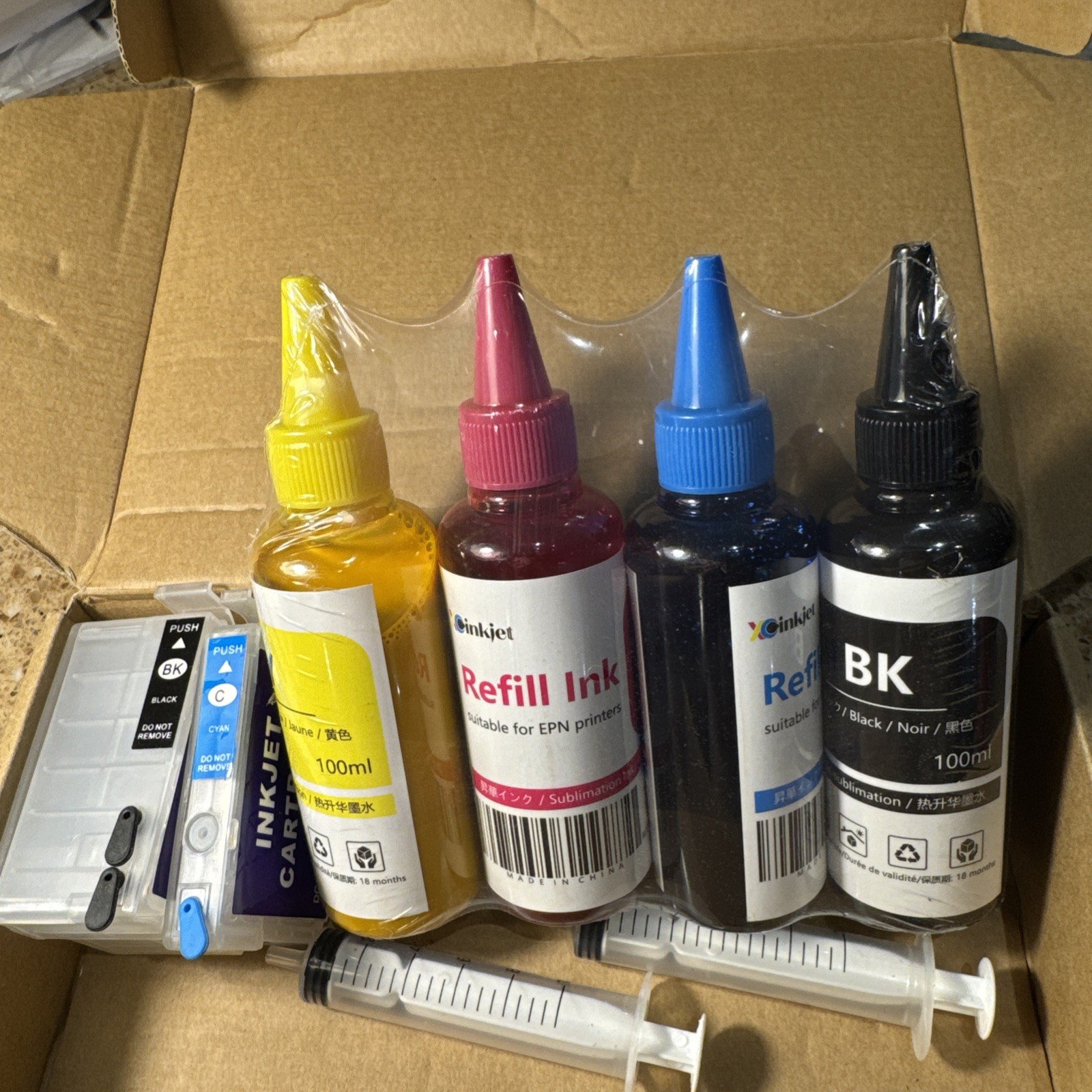 Sealed Majenta Cyan Yellow Blue Inkjet Refill Ink suitable for EPN + 2 cartridge