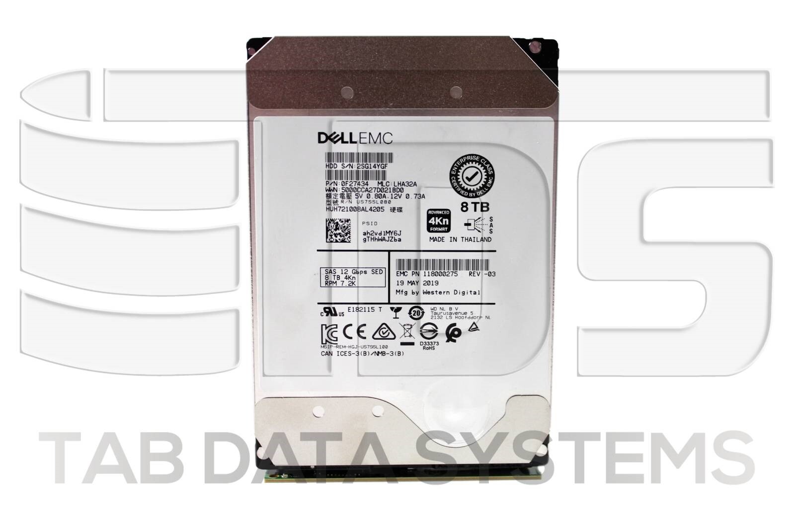 EMC Isilon 005052141 8TB 7.2K 6Gbps 3.5" SED SAS HDD 118000275-02 851-0302
