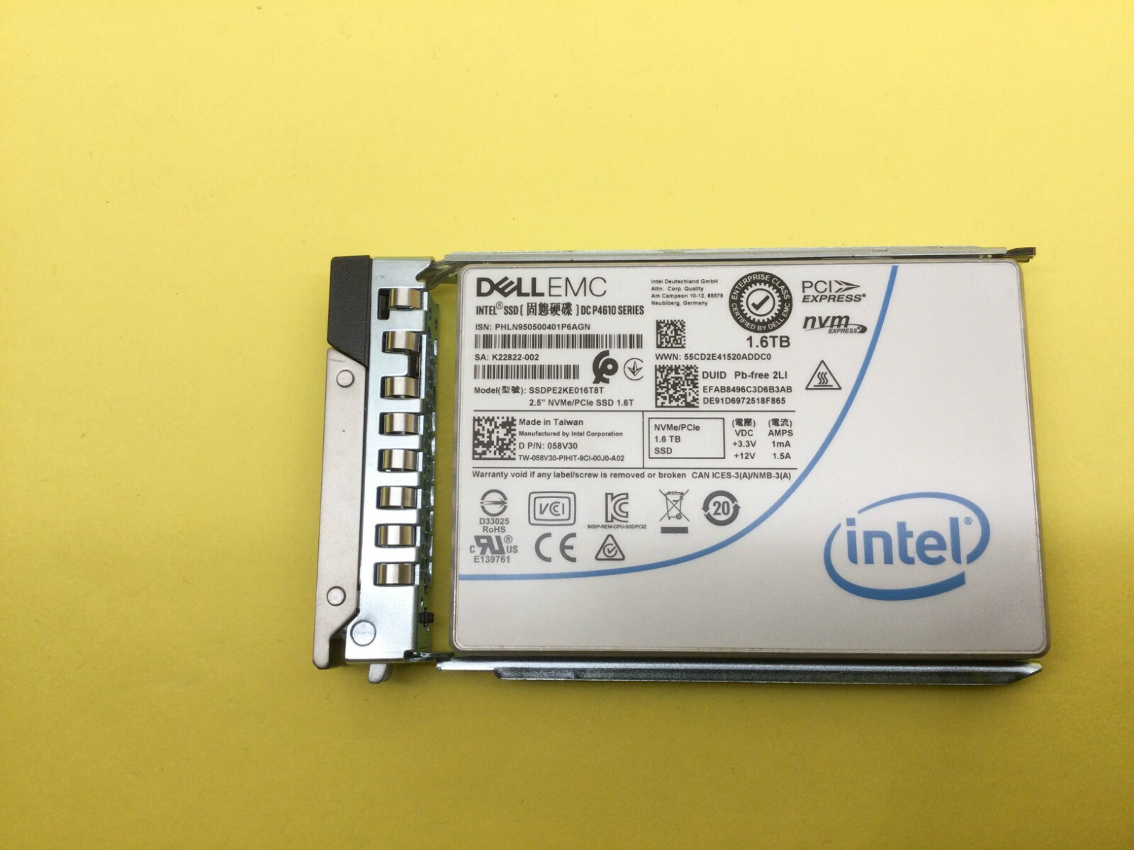 58V30 DELL EMC DC P4610 SERIES 1.6TB 2.5IN NVMe/PCIe SSD 058V30 SSDPE2KE016T8T