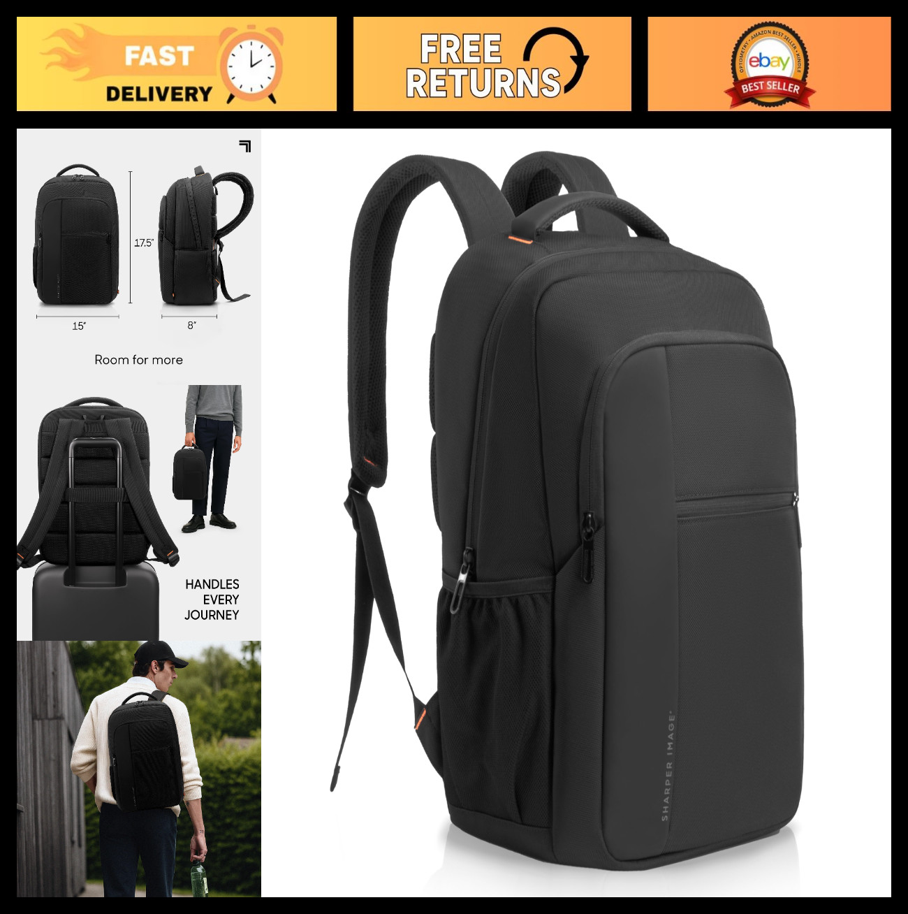 Water Resistant Laptop Backpack 35L for Men & Women, Heavy Duty College Bag, Fit