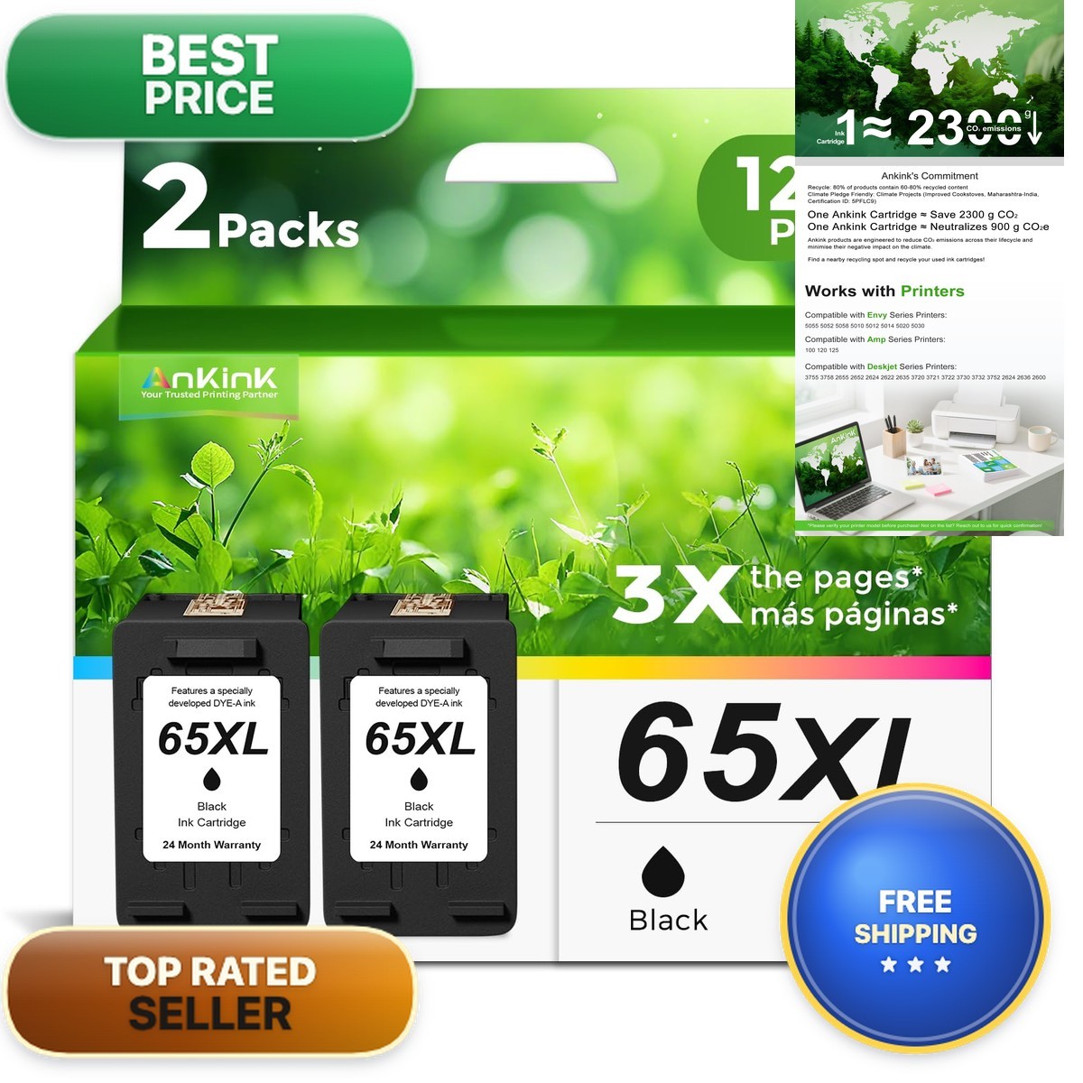 65XL Black Ink Cartridge Replacement for HP 65 XL