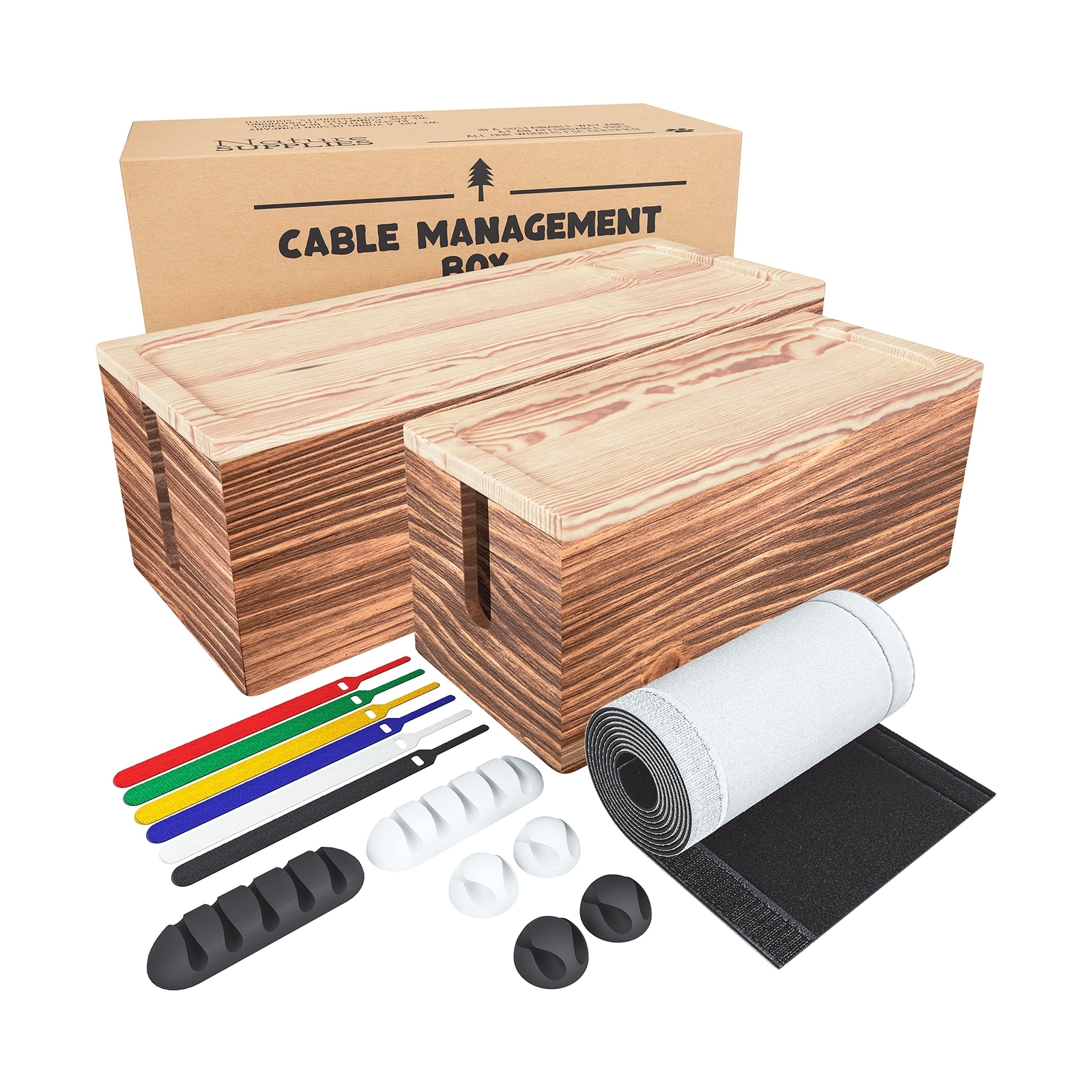 NATURE SUPPLIES | Wood Cable Management Box Dark Brown [Set of Two] Large & M...