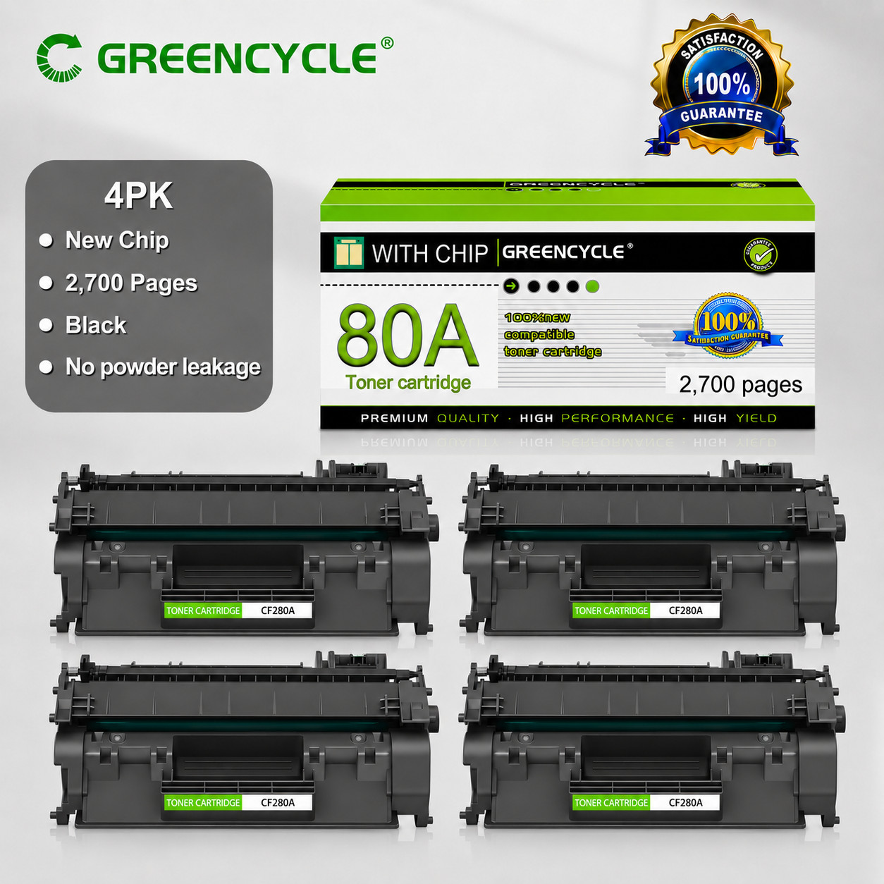 4 Pack Greencycle 80A Toner Compatible HP CF280A M401dn M401n M425