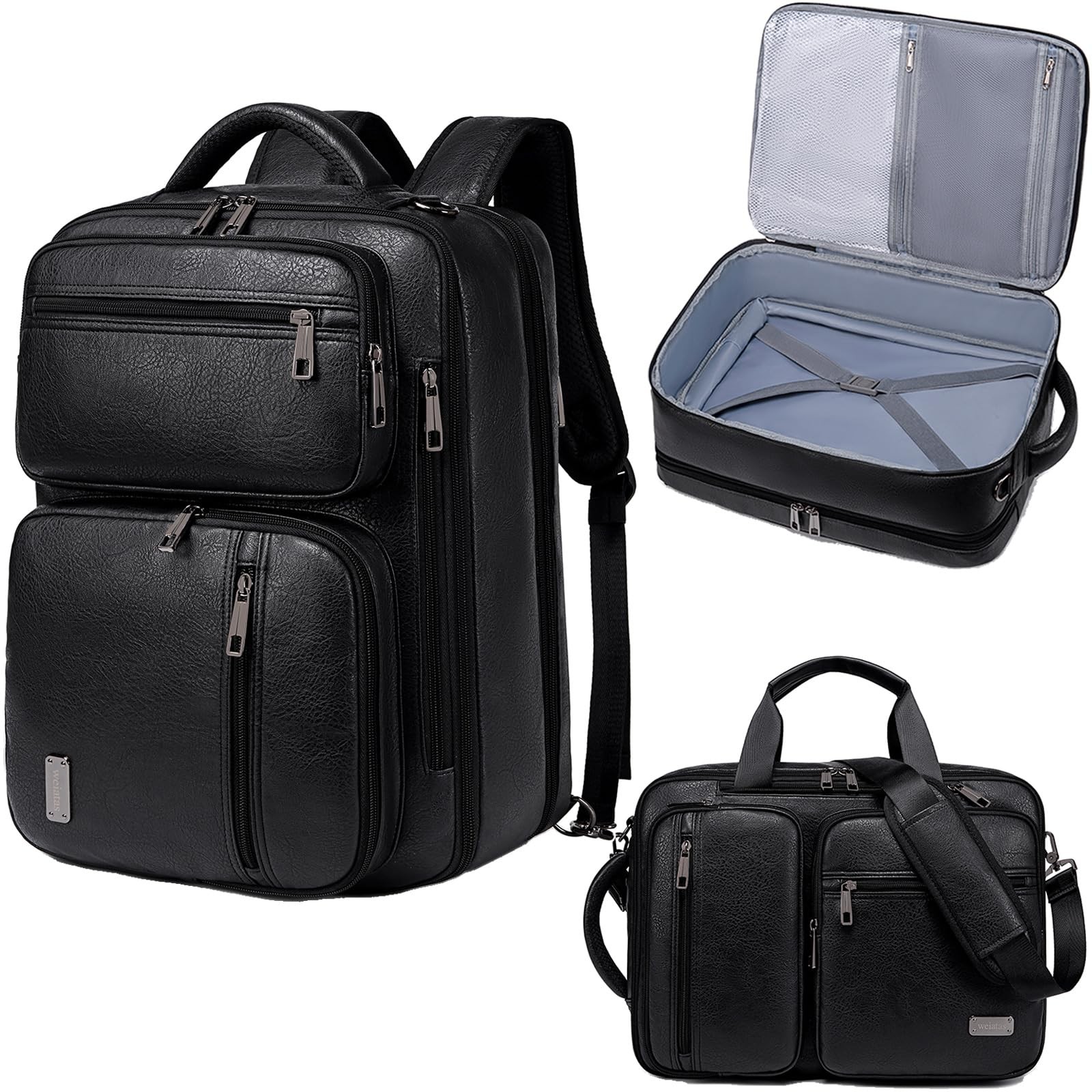 3-in-1 Vegan Leather Convertible Laptop Bag for Men Women, 15.6 Inch Waterpro...