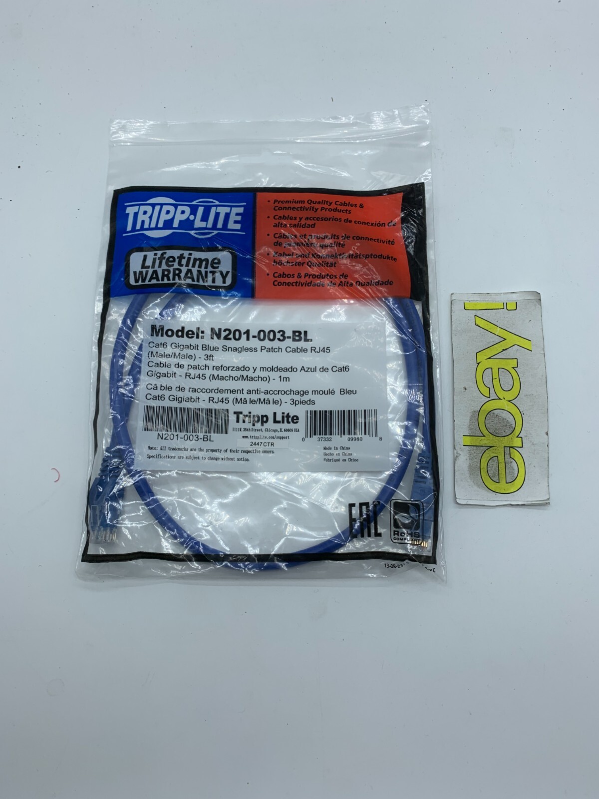 NEW Lot of 64 Tripp Lite N201-003-BL Cat6 Patch Cable 3Ft 