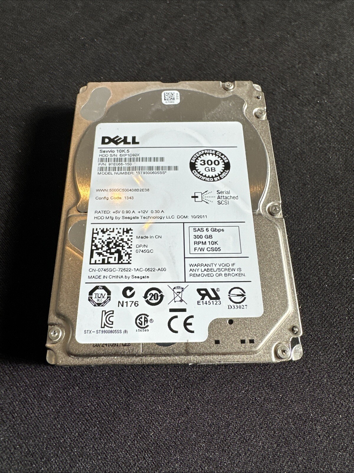 Dell 10K.5 300GB Internal 10000RPM 2.5" SAS Hard Drive ST9300605SS 6XP3KB4Y